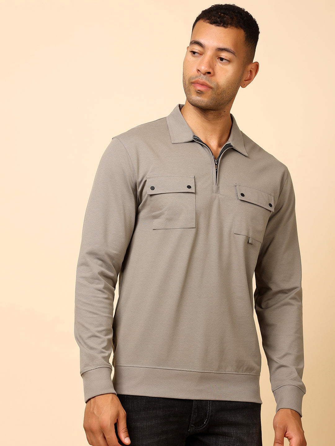 Stylox Men's Utility Style Zip Neck Sweatshirt
