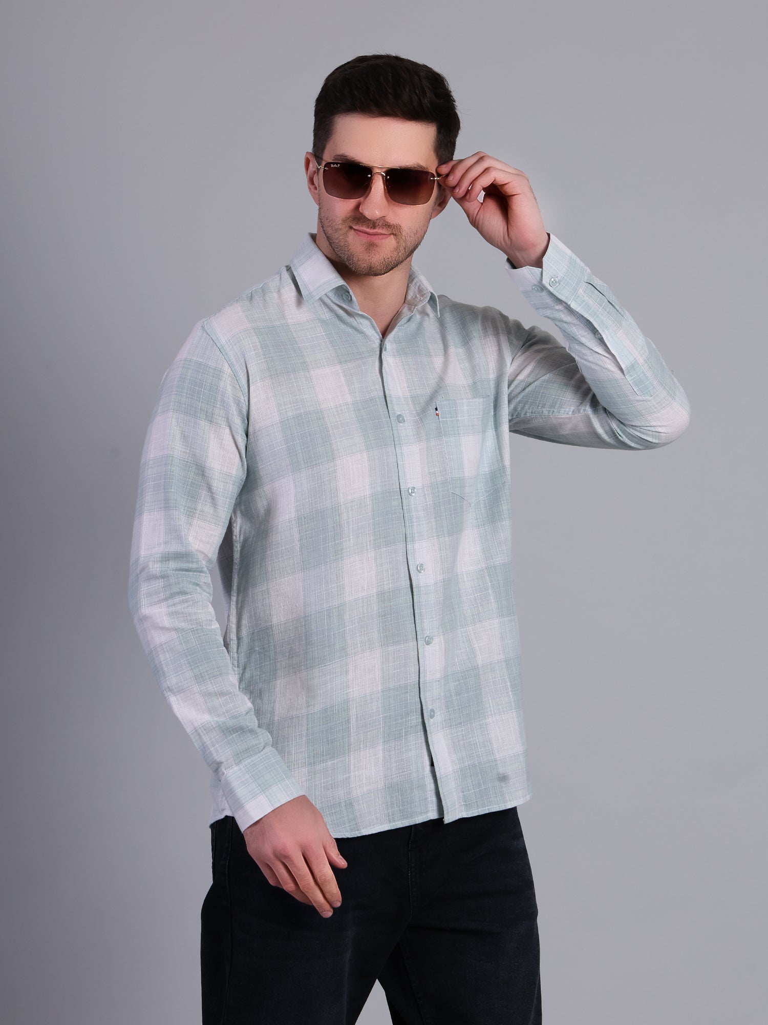 Stylox Men’s Regular Fit Checked Full Sleeve Casual Shirt-Aqua - Stylox
