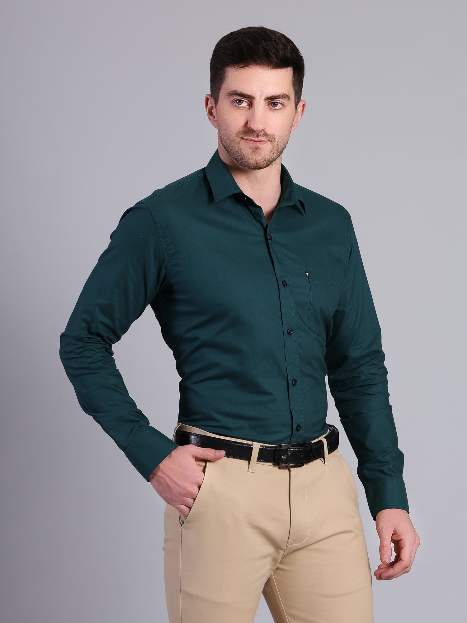 Stylox Men’s Regular Fit Solid Oxford Casual Shirt-Peacock - Stylox