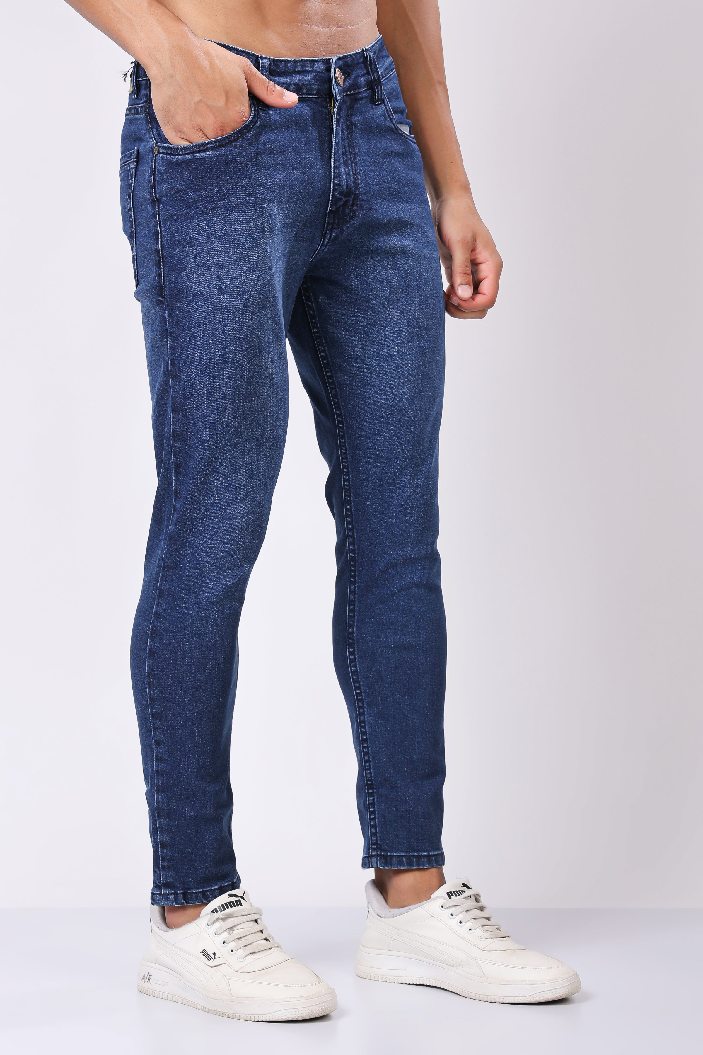 Stylox Men’s Ankle Fit Denim Jeans - Dark Blue & Light Blue,