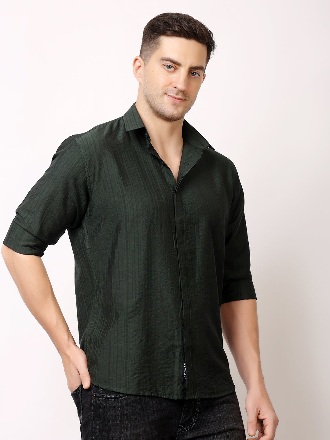 Stylox Men's Regular Fit Solid Full Sleeve Casual Shirt – Soft Cotton Blend, Comfortable & Stylish Everyday Wear - Stylox