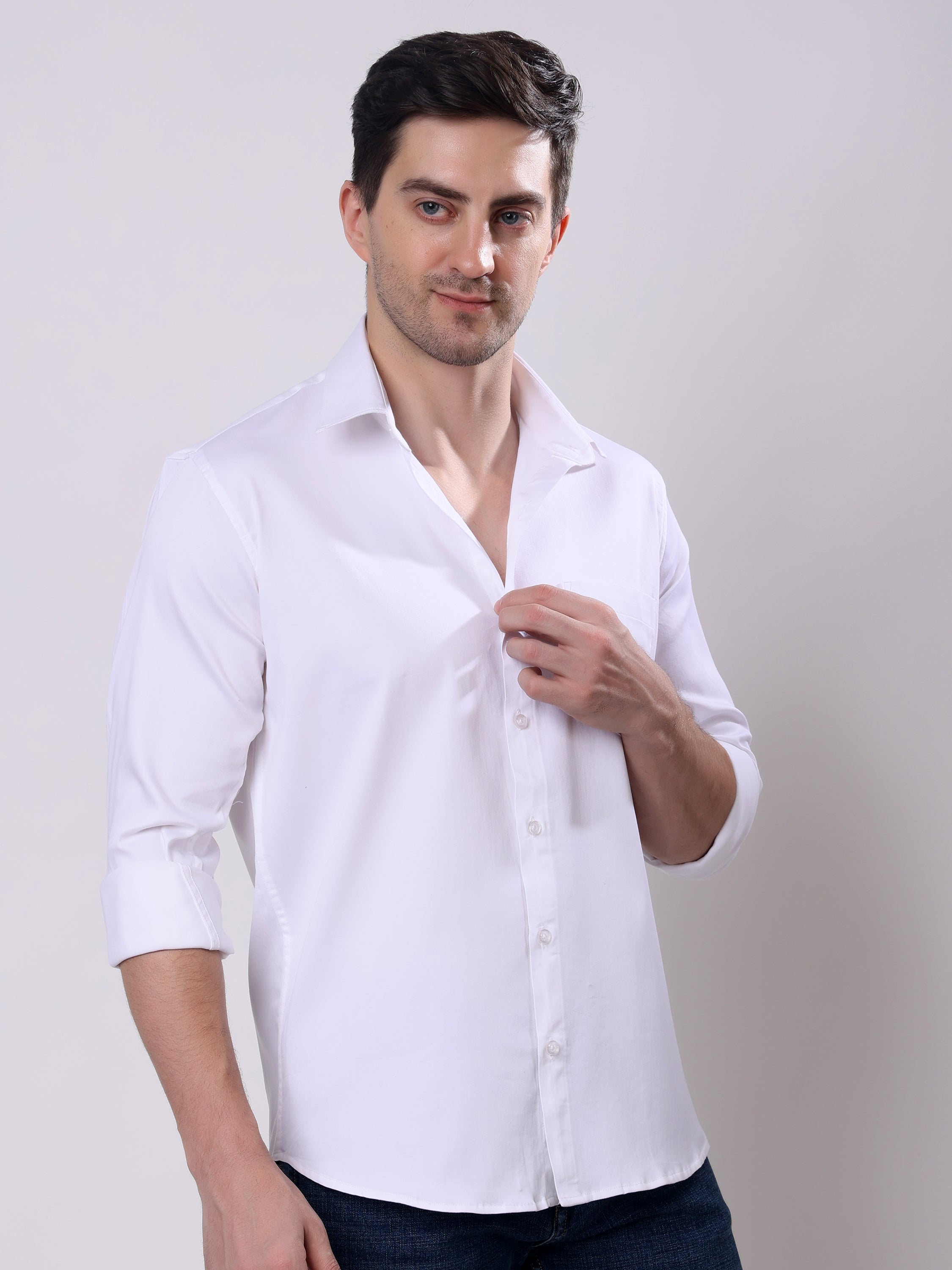 Stylox Men’s Regular Fit Full Sleeve Solid Cotton Satin Casual Shirt - Stylox