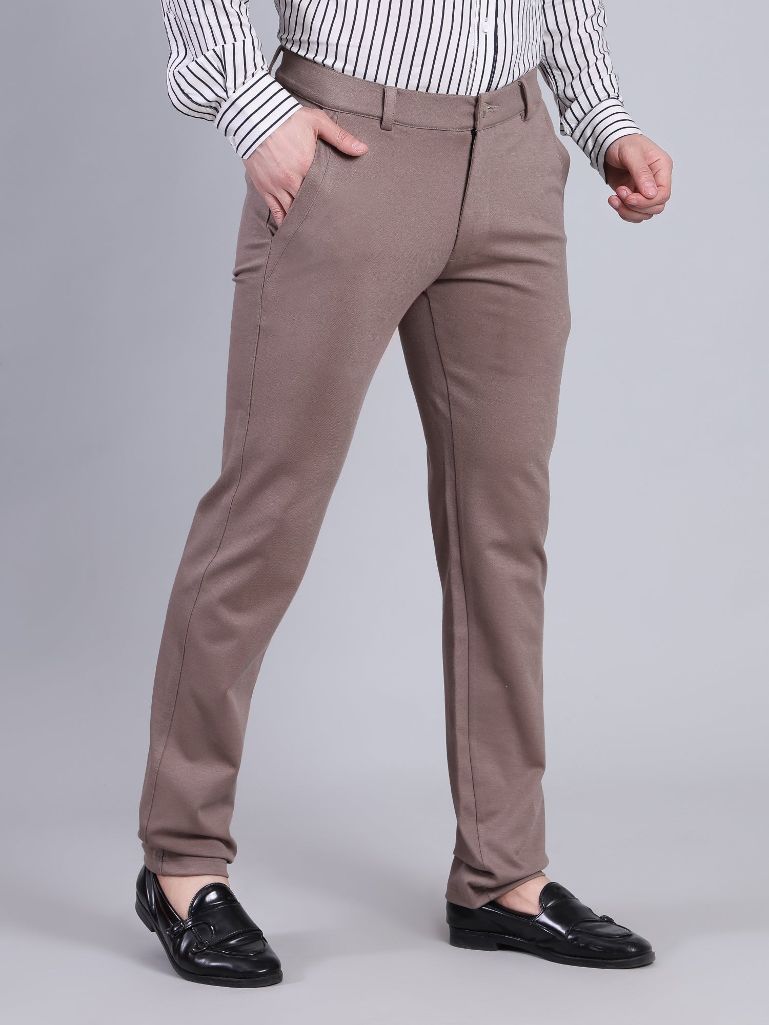 Stylox Men’s Slim Fit Stretchable Formal Trousers-Dark Beige - Stylox