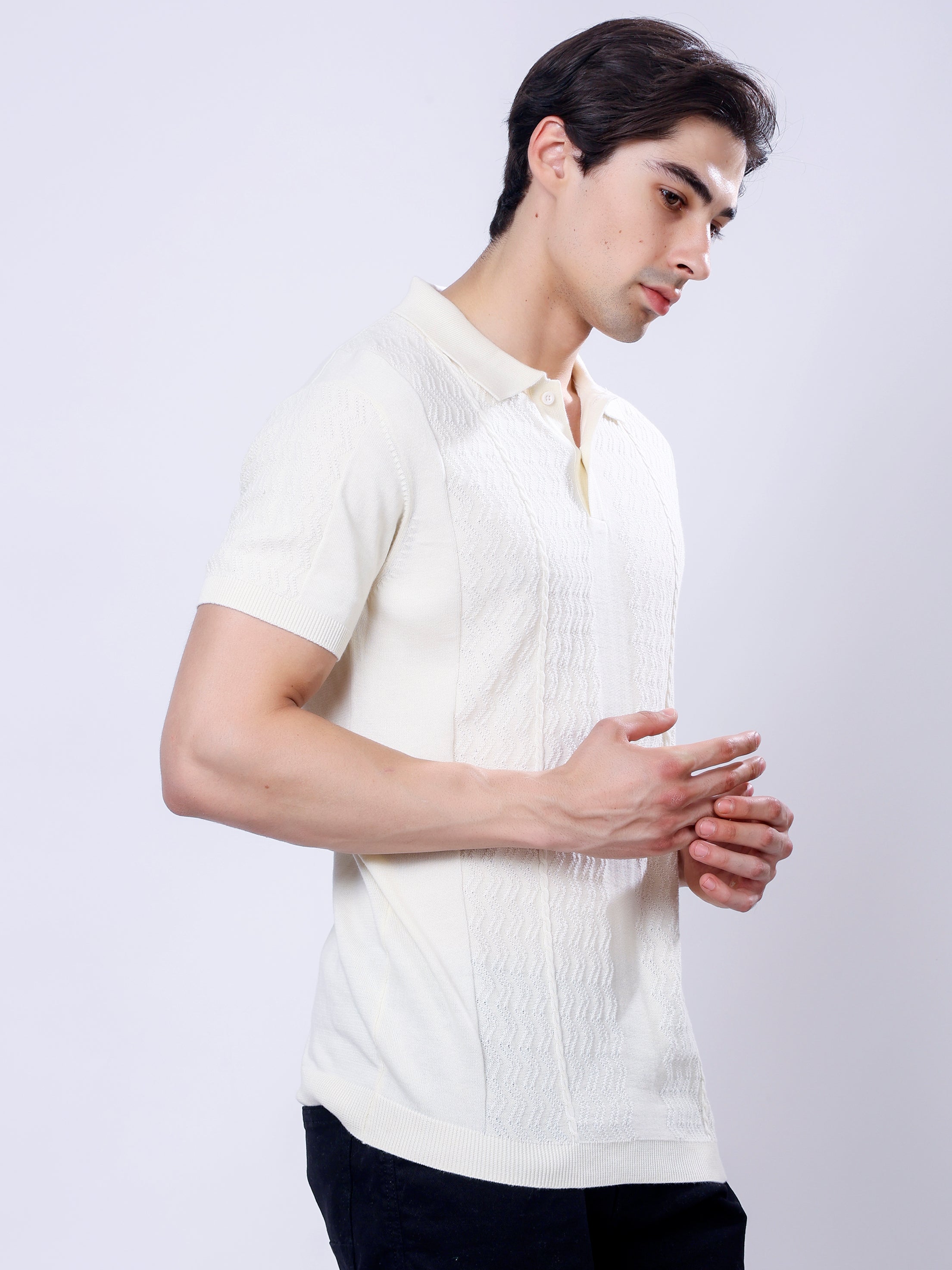 Stylox Men's Regular Fit Half Sleeve Textured Knitted Polo T-Shirt