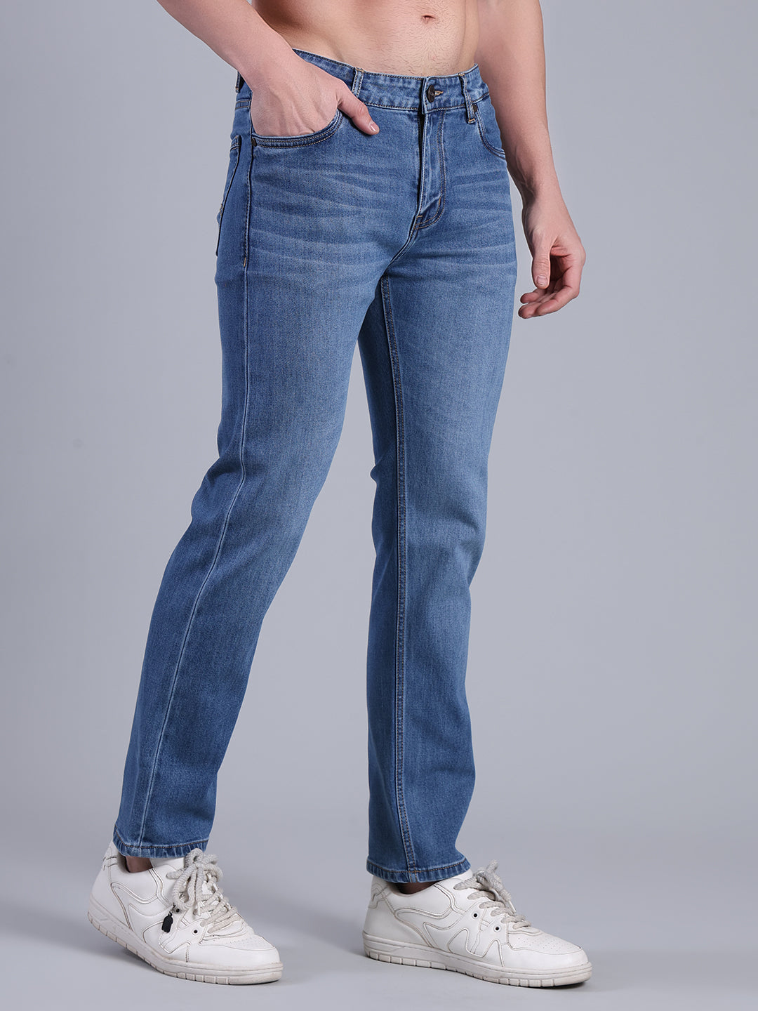 Stylox Men’s Comfort Fit Mid Rise Washed Denim Jeans - Stylox