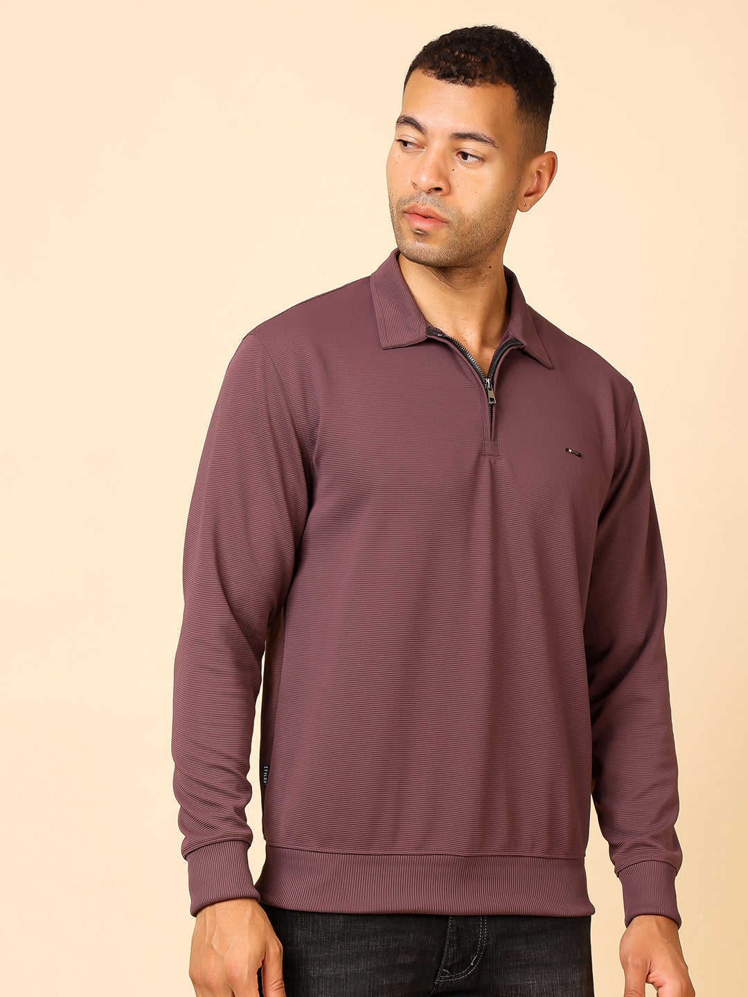 Stylox Men's Utility Style Zip Neck Sweatshirt