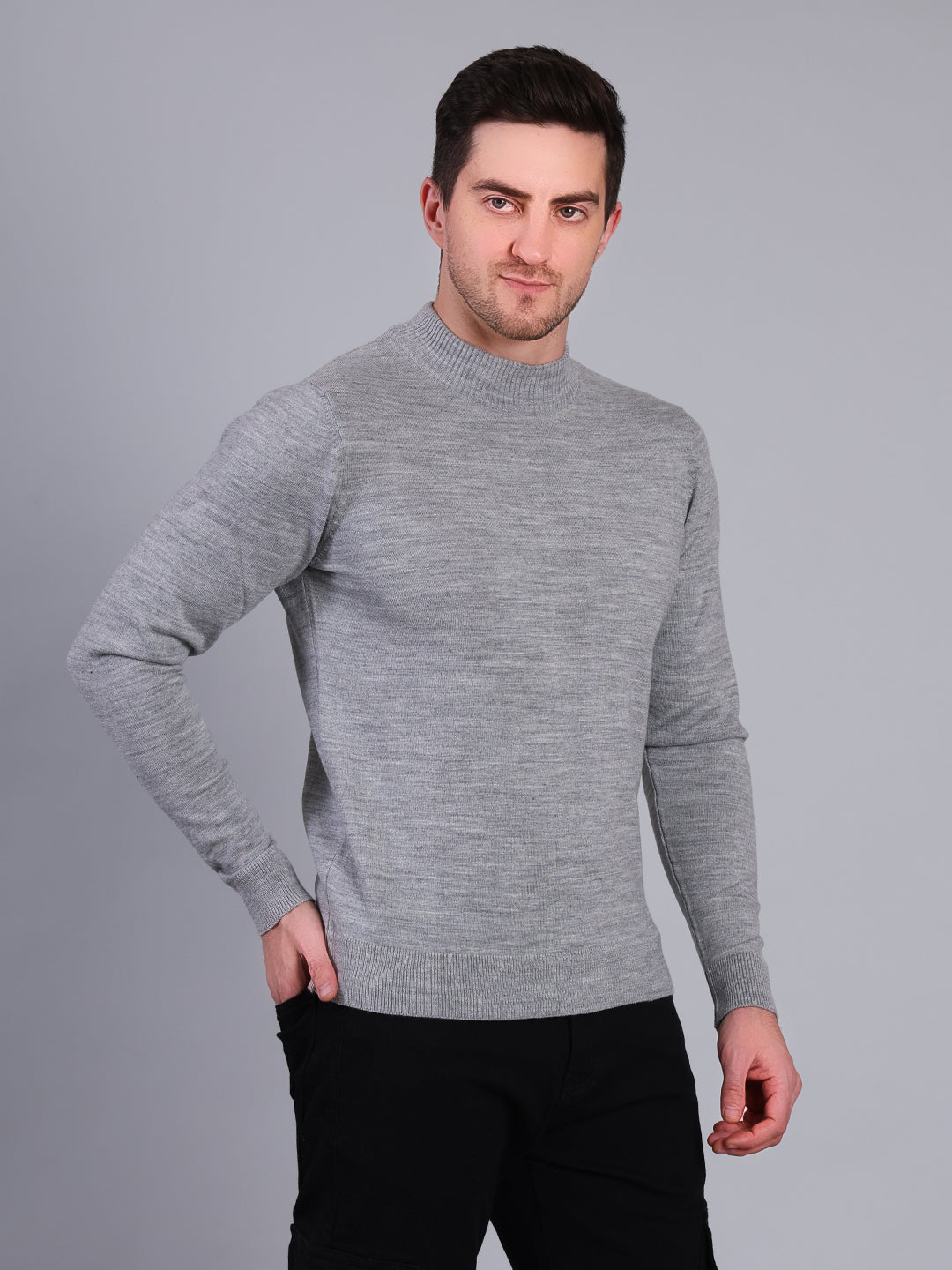 Stylox Men’s Solid Winter Sweater | Soft Knit Full Sleeve Pullover | Classic Casual Wear (Grey Melange) - Stylox