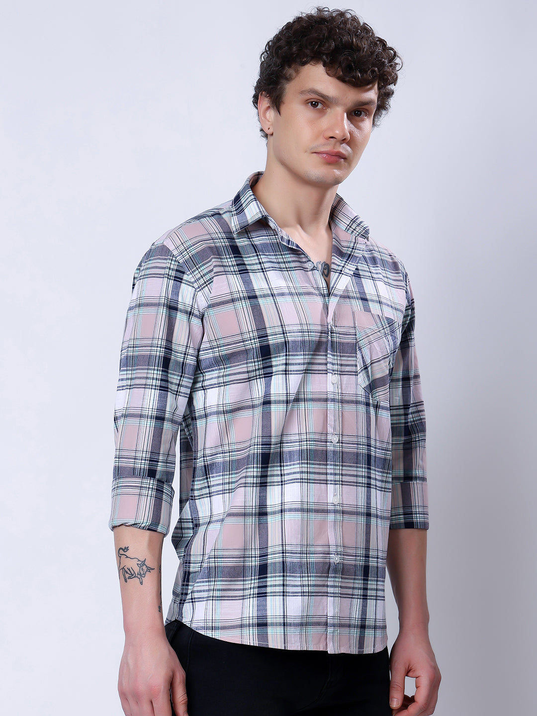 Stylox Men’s Regular Fit Full Sleeve Casual Check Shirt–Coral & Grey - Stylox