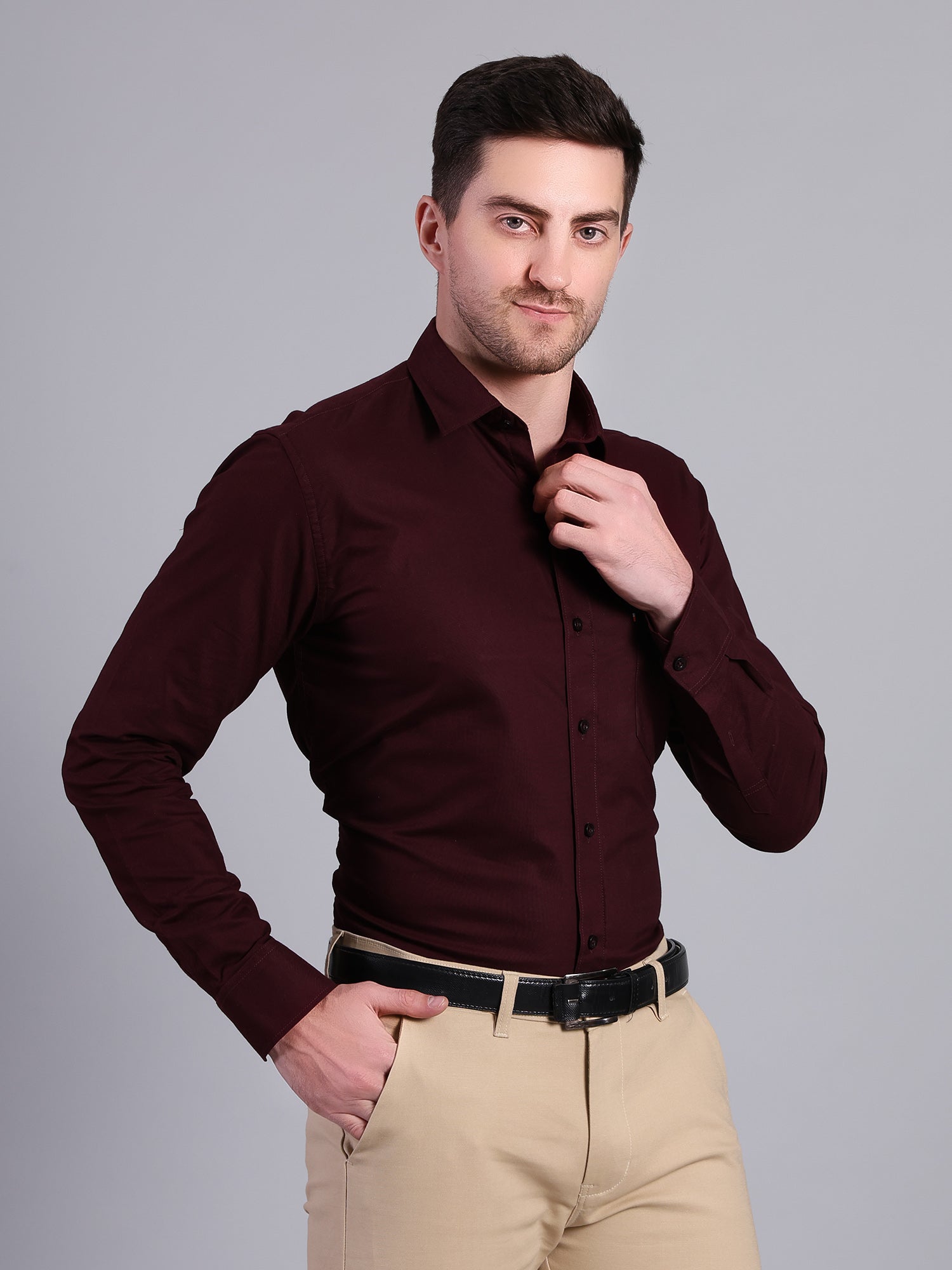 Stylox Men’s Regular Fit Solid Oxford Casual Shirt-Wine - Stylox