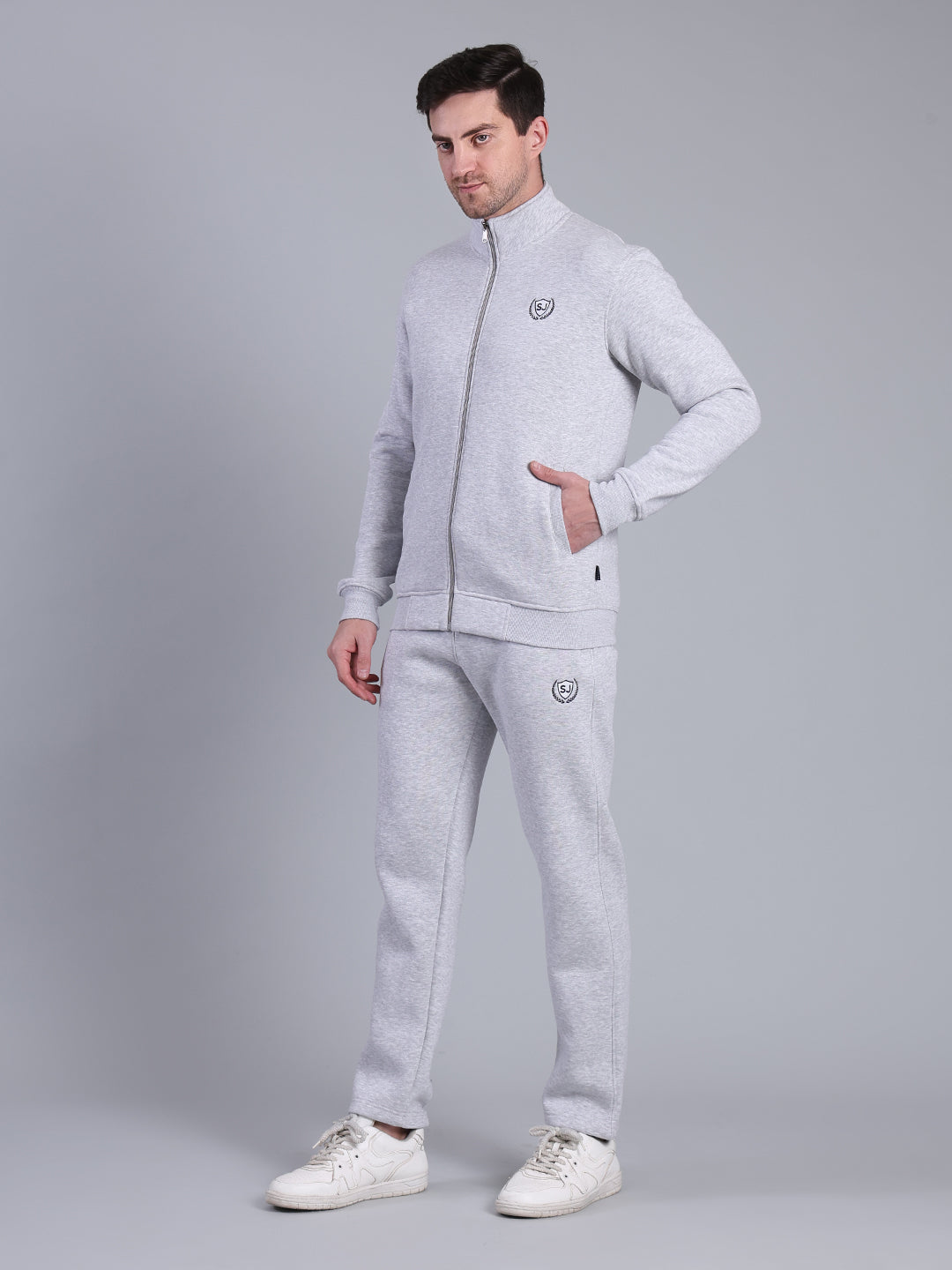 Stylox Men’s Solid Tracksuit Set with Zip-Up Jacket & Joggers – Winter Athleisure Wear (Grey) - Stylox