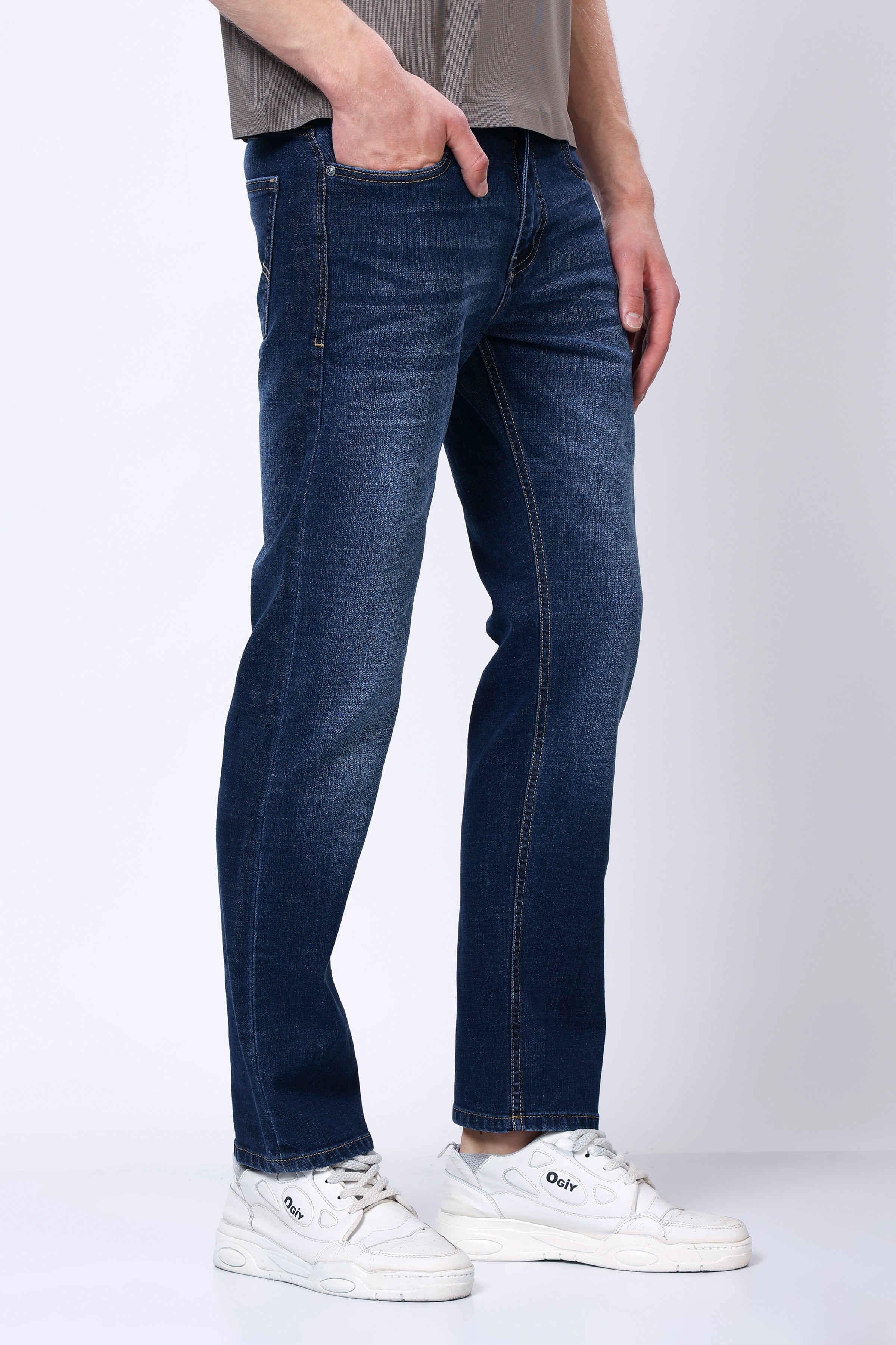 Stylox Men’s Mid-Rise Comfort Fit Stretchable Dark Blue Denim Jeans - Stylox