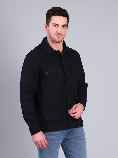 Stylox Men’s Winter Shacket | Solid Button-Down Shirt Jacket with Chest Pockets | Warm Casual Outerwear