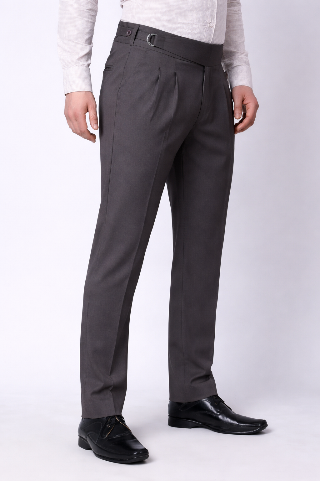 Stylox Men’s Slim Fit Gorkha Trouser with Pleated Front & Side Adjuster Waist-Mid Grey - Stylox