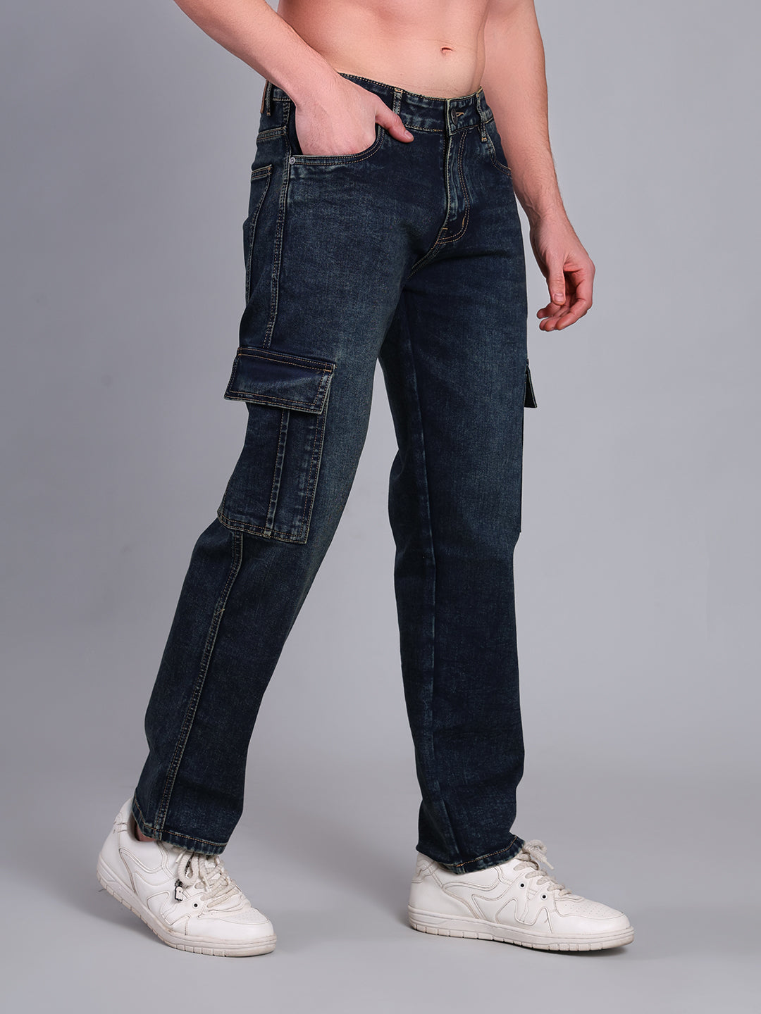 Stylox Men’s Cargo Jeans | Utility Denim with Multiple Pockets | Regular Fit Stretch Cargo Jeans for Men