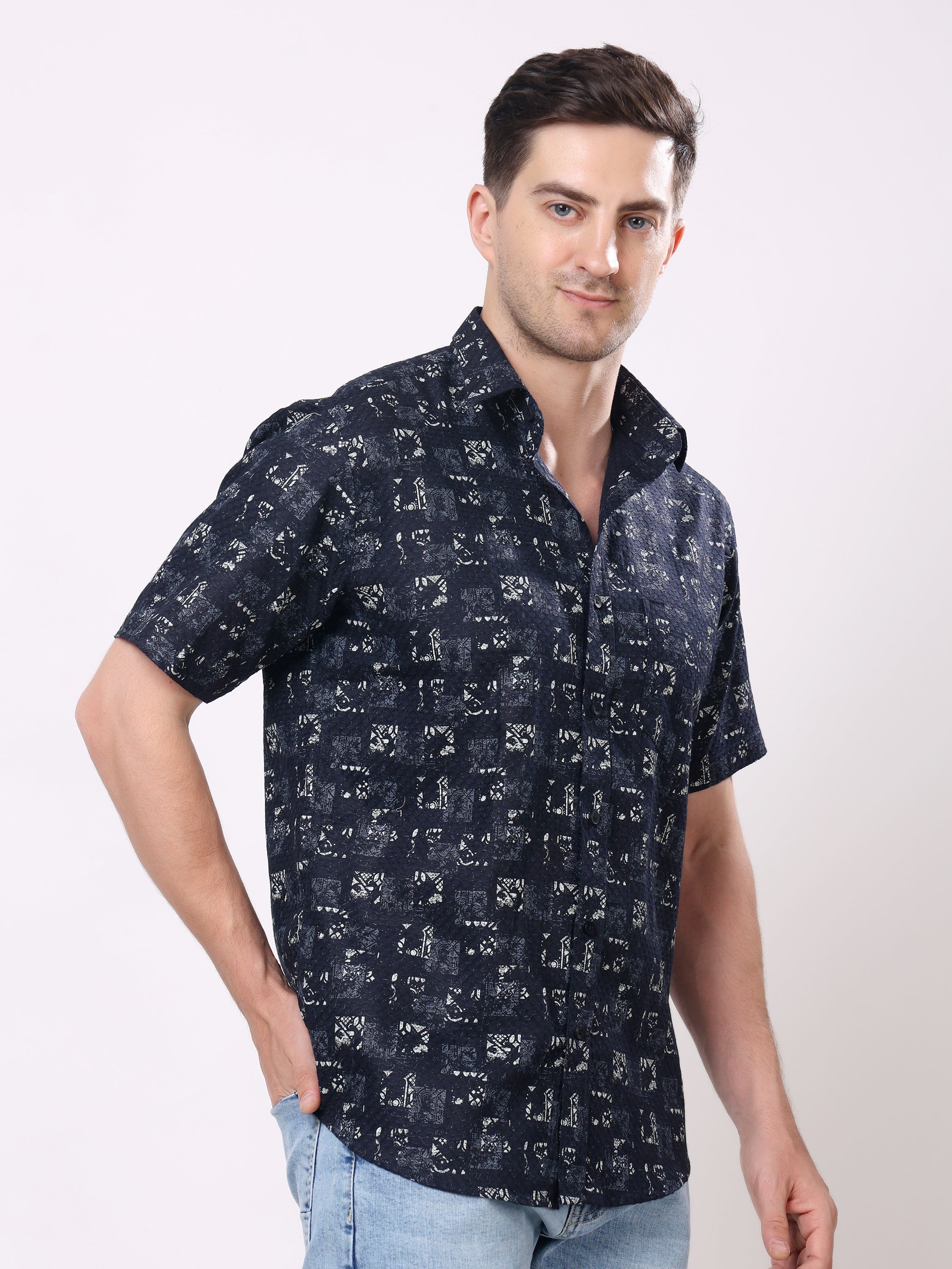 Stylox Men’s Regular Fit Half Sleeve Abstract Printed Casual Stylish Summer Shirt - Stylox