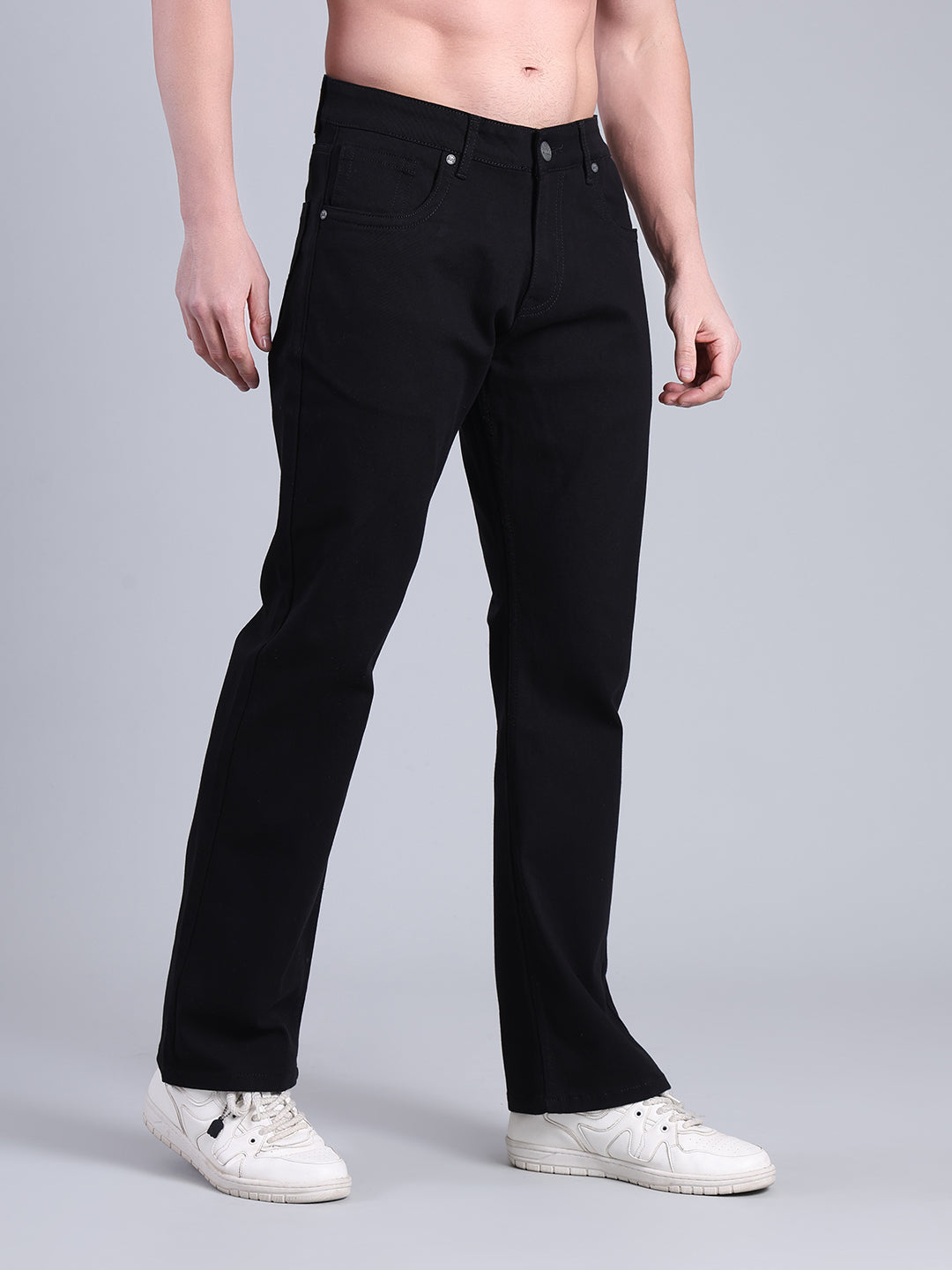 Stylox Men’s Bootcut Fit Mid-Rise Solid Denim Jeans (Black) - Stylox
