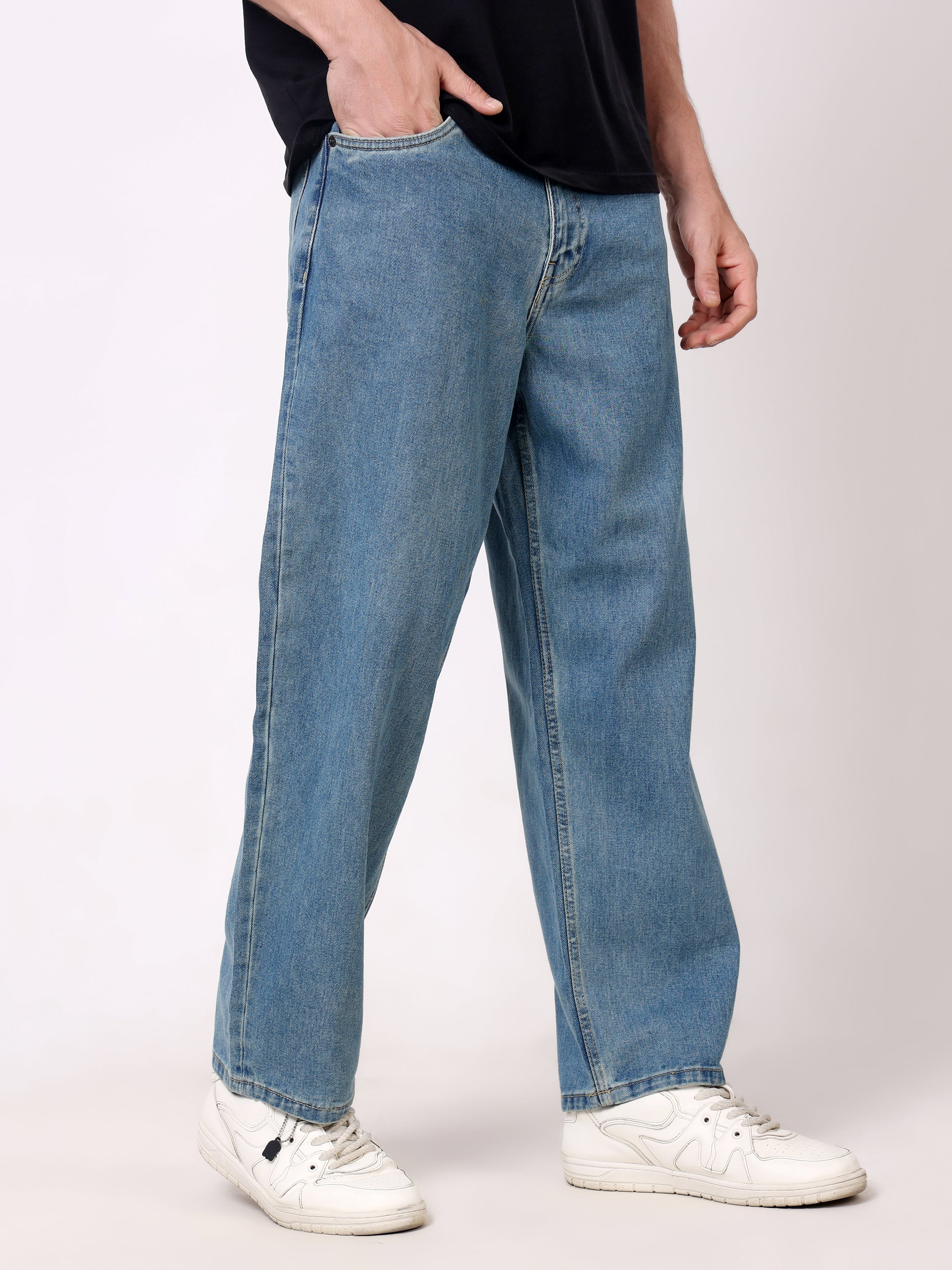 Stylox Men's Indigo Vintage Super Baggy Fit Non-Stretchable denim Jeans