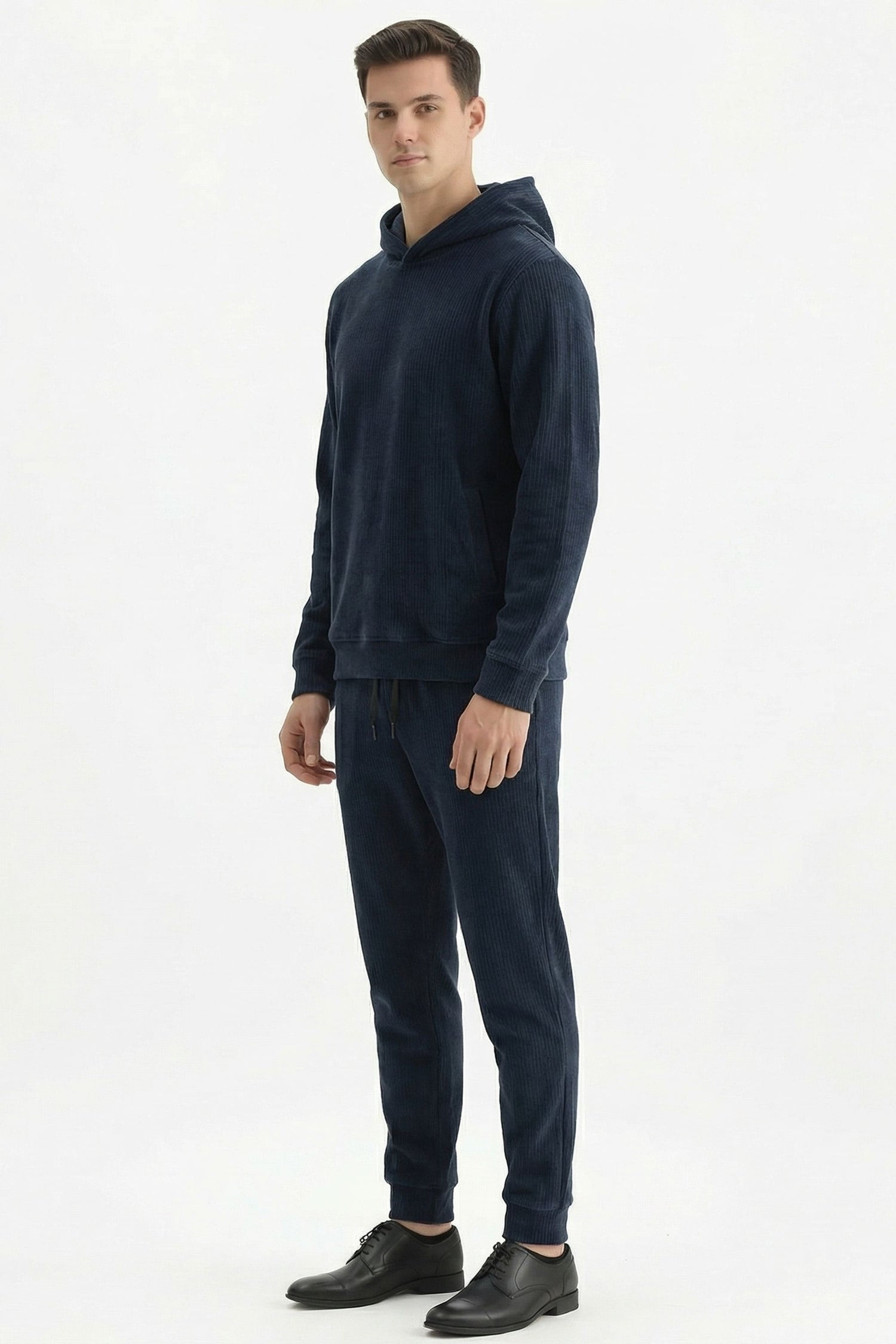 Stylox Men’s Regular Fit Ribbed Tracksuit Set (Hooded Sweatshirt + Jogger Pants)