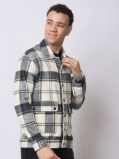 Stylox Men’s Checkered Winter Shacket – Premium Fleece-Lined Button-Down Plaid Jacket for Casual &amp; Outdoor Wear