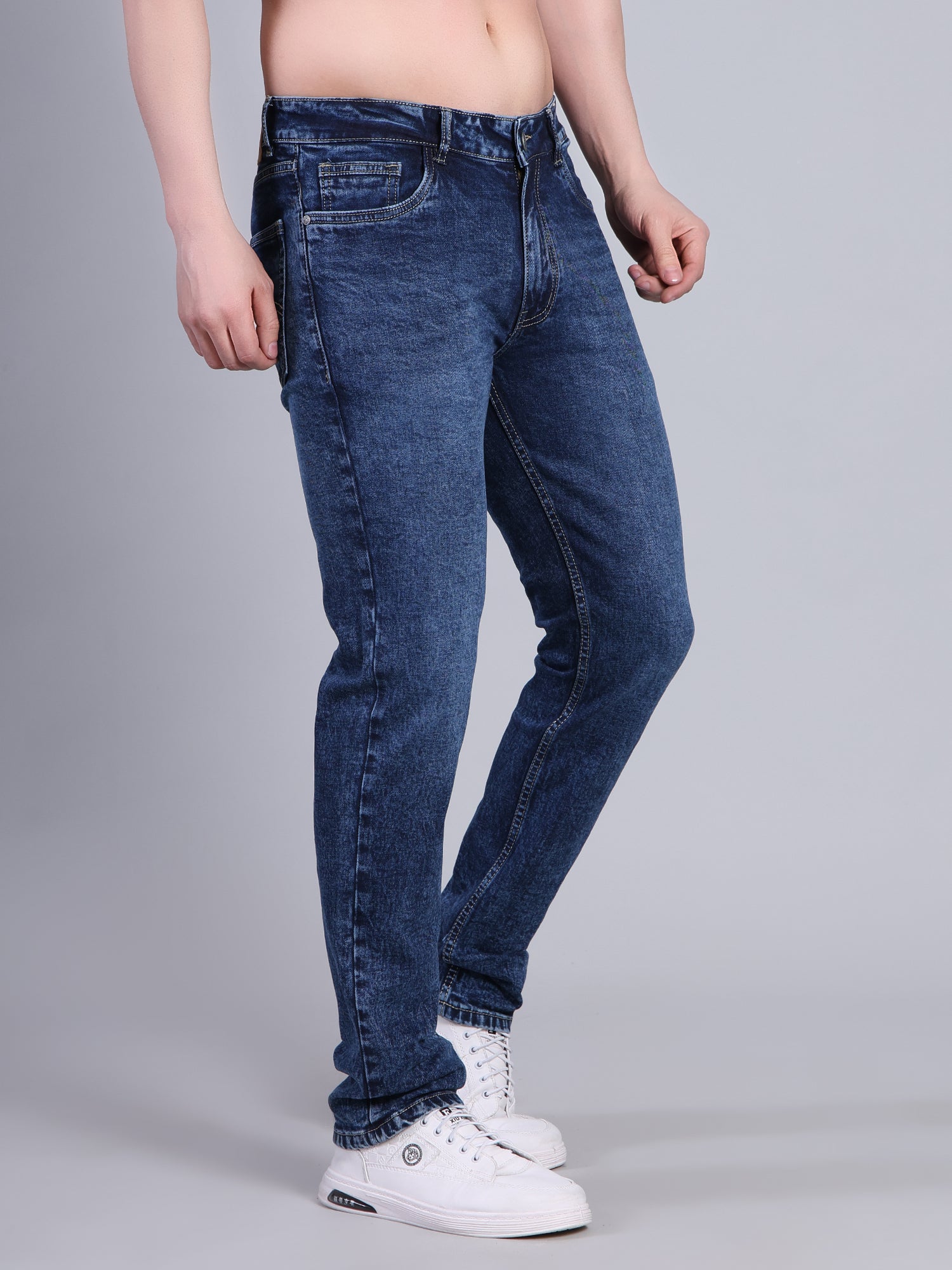 Stylox Men’s Slim Fit Stretchable Washed Denim Jeans-Dark Blue - Stylox