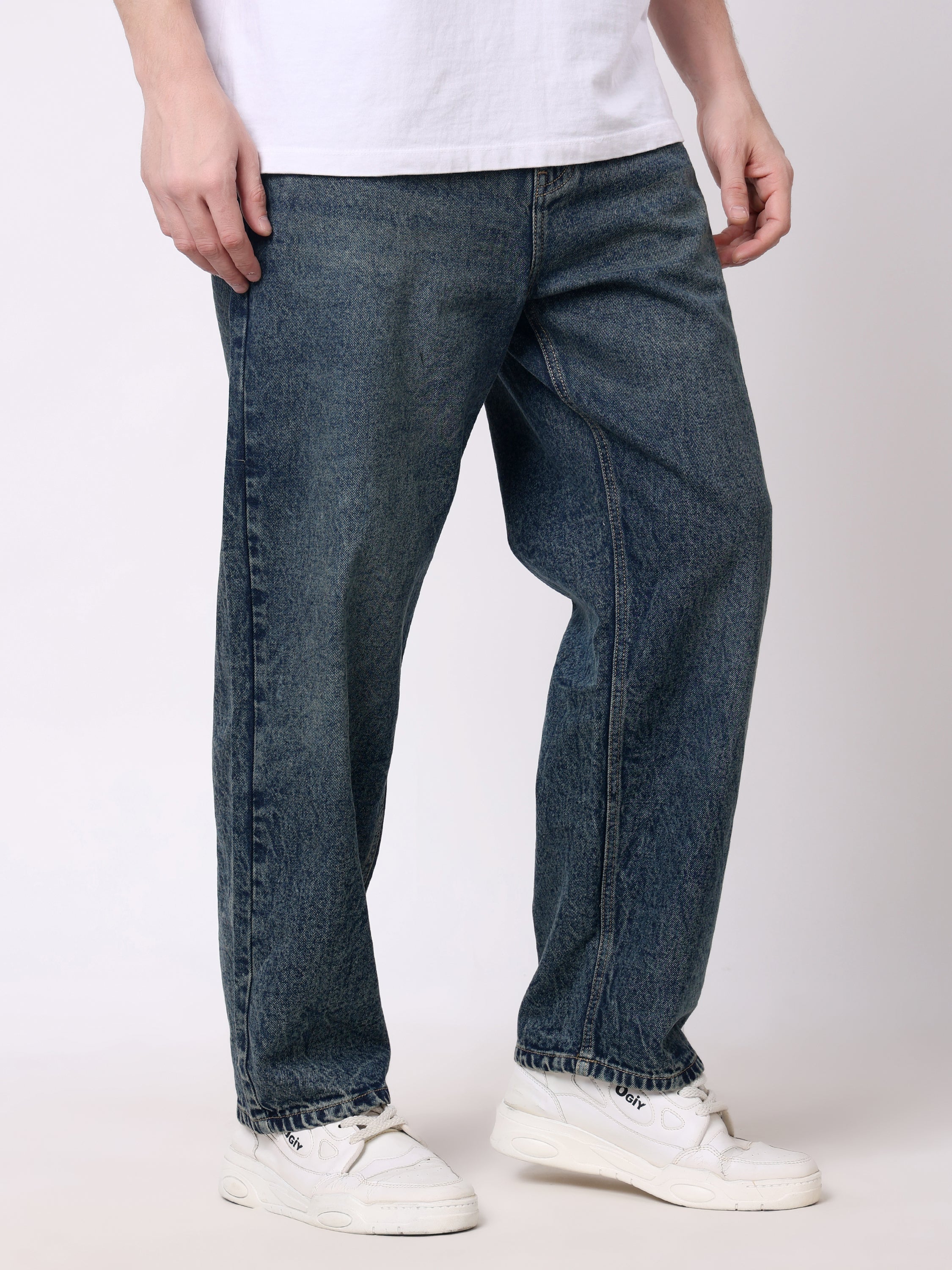 Stylox Men’s Loose Fit Non-Stretch Wide Leg Casual Denim Jeans - Stylox