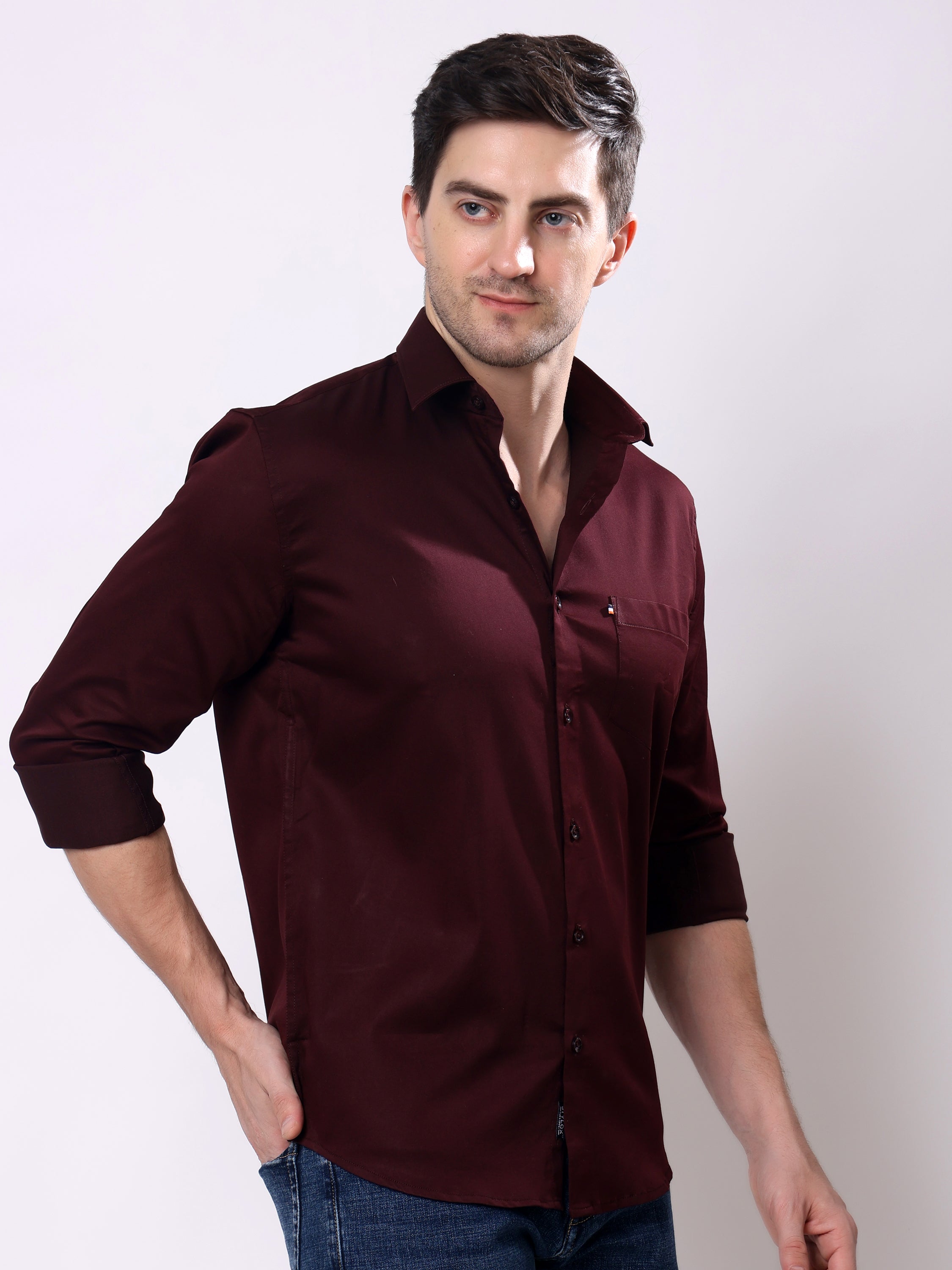 Stylox Men’s Regular Fit Full Sleeve Solid Cotton Satin Casual Shirt - Stylox