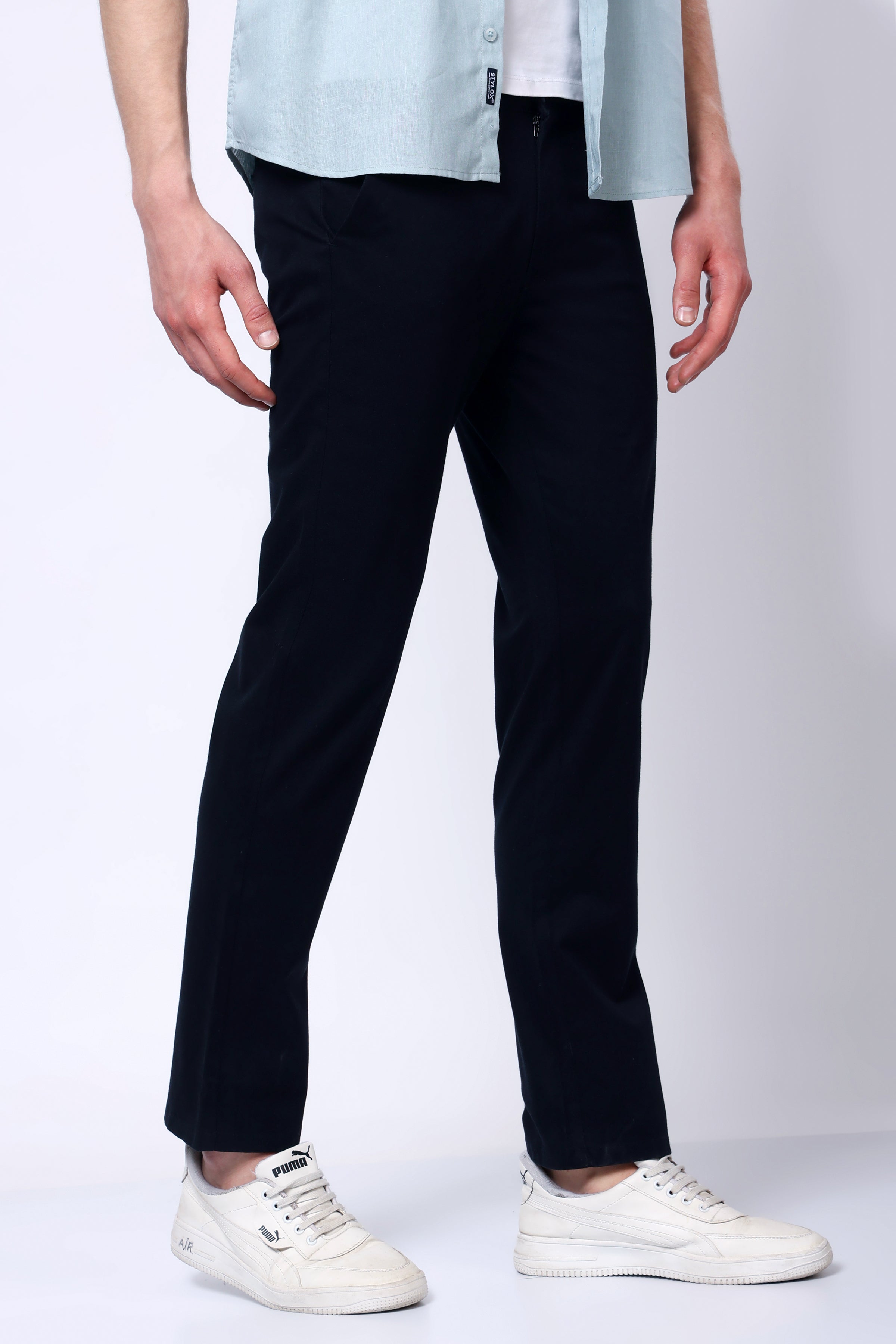 Stylox Men’s Straight Fit Casual Trousers with Comfort-Navy - Stylox