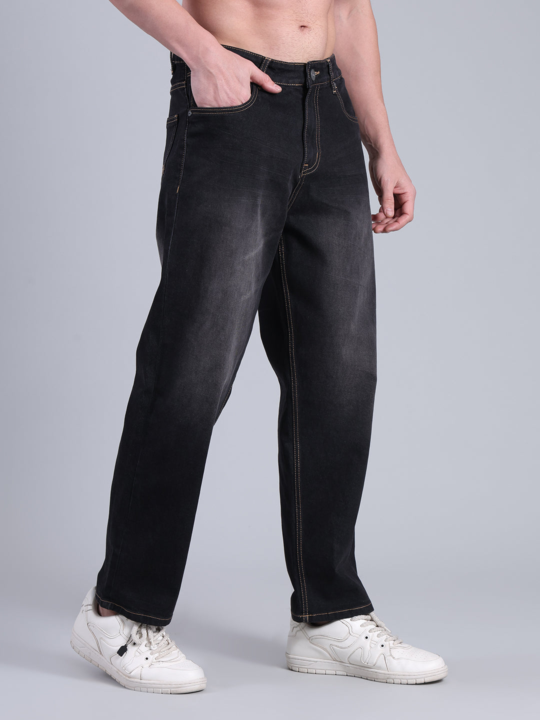 Stylox Men’s Loose Fit Mid-Rise Washed Denim Jeans - Stylox