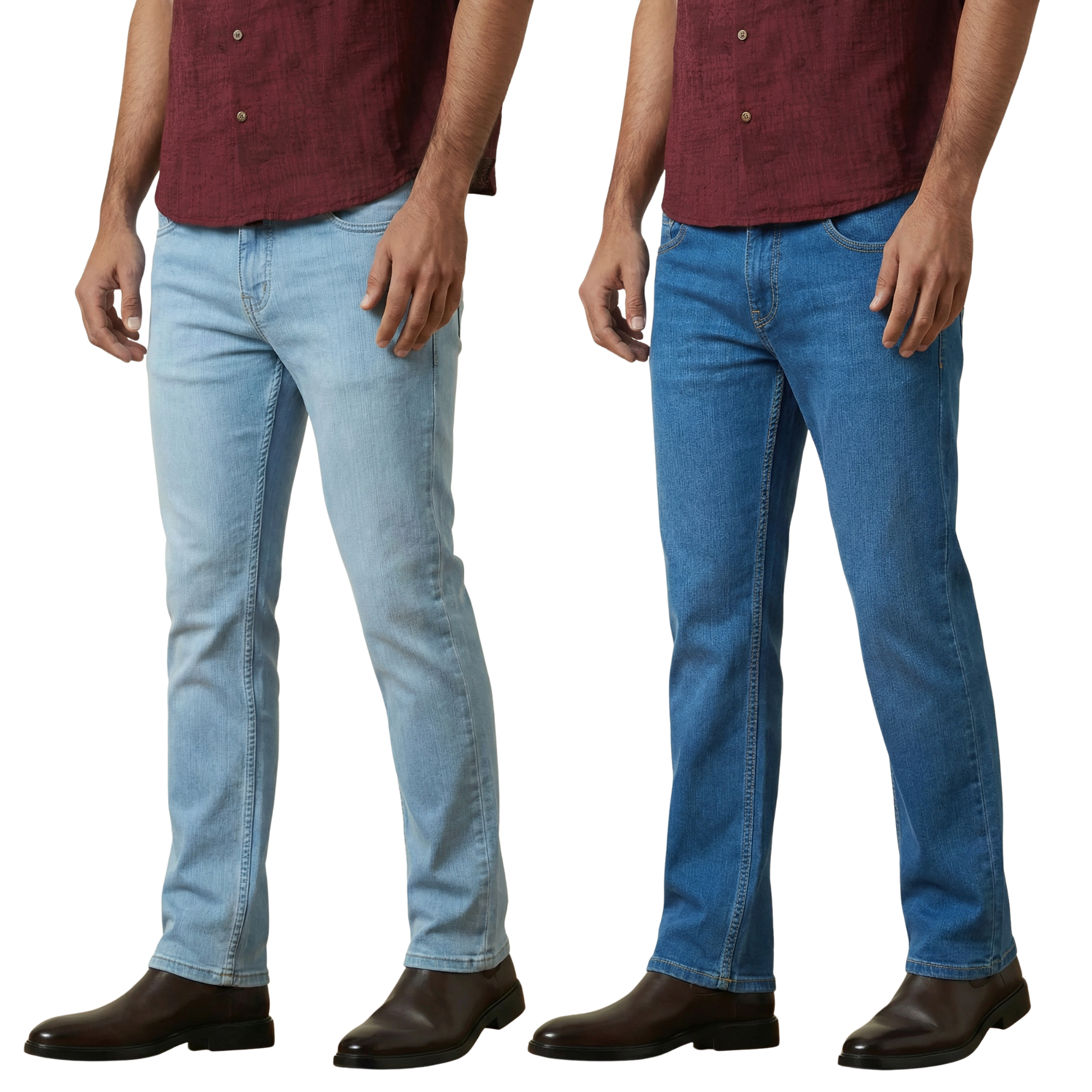 Stylox Straight Fit Denim Jeans – Pack of 2 (Mid Blue & Light Blue) - Stylox