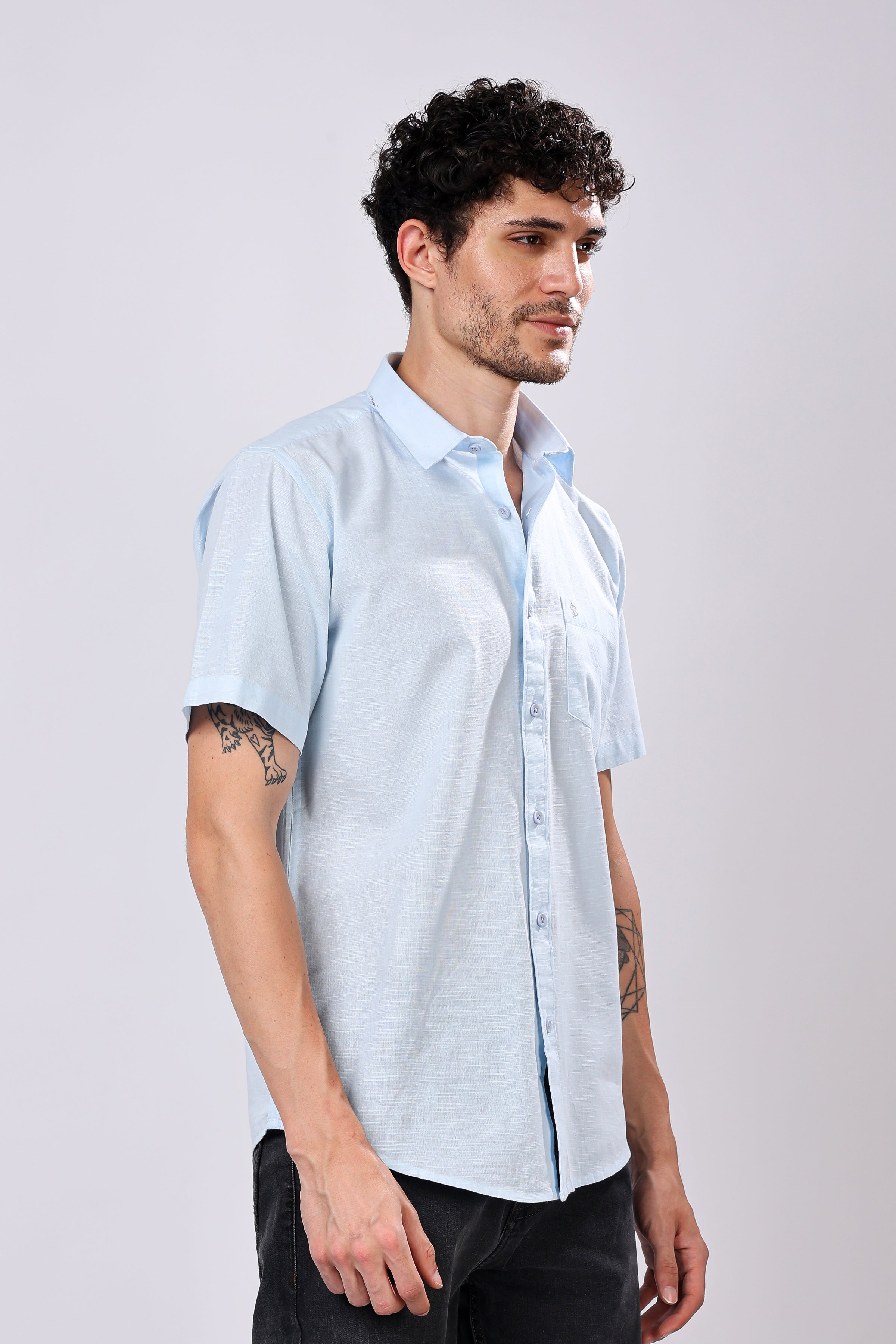 Stylox Men's Half Sleeve Solid Casual Shirt – Comfortable Cotton Blend Shirt for Smart Everyday Style - Stylox