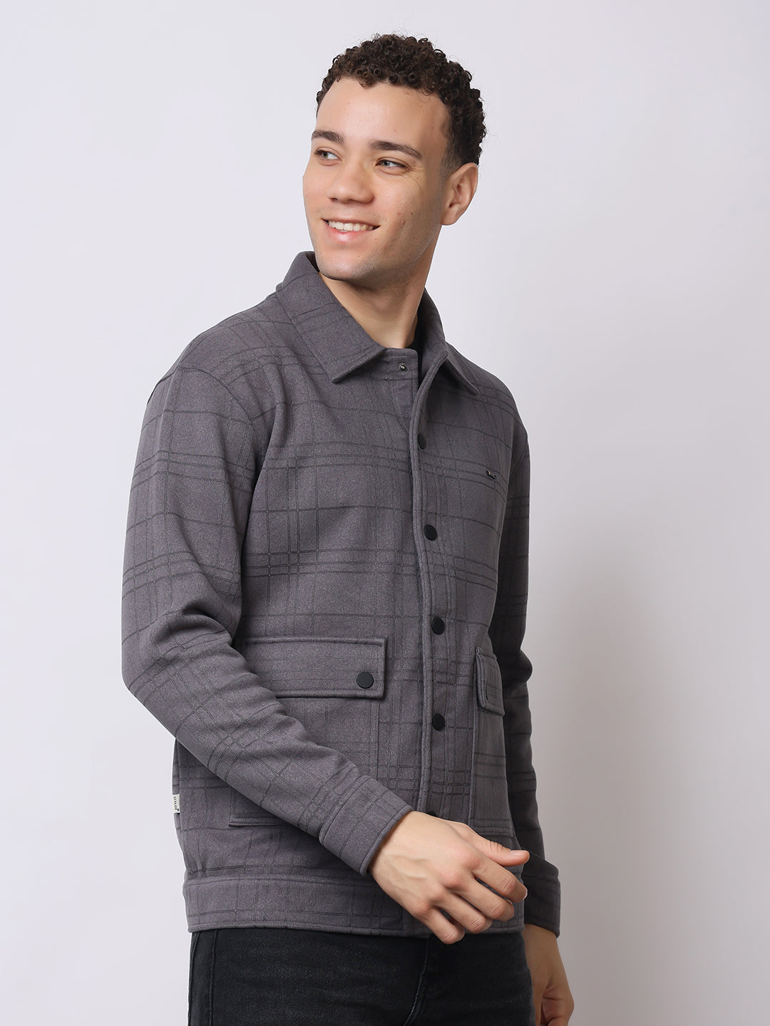 Stylox Men’s Checkered Winter Shacket – Warm Button-Down Fleece Jacket with Utility Pockets