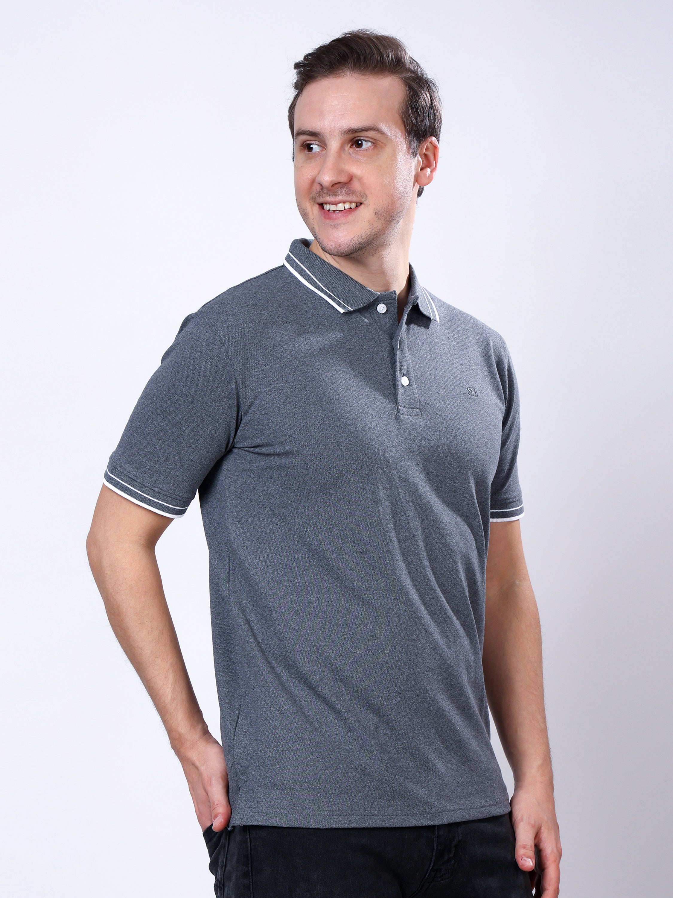 Stylox Men’s Solid Polo T-Shirt with Contrast-Tipped Collar - Stylox