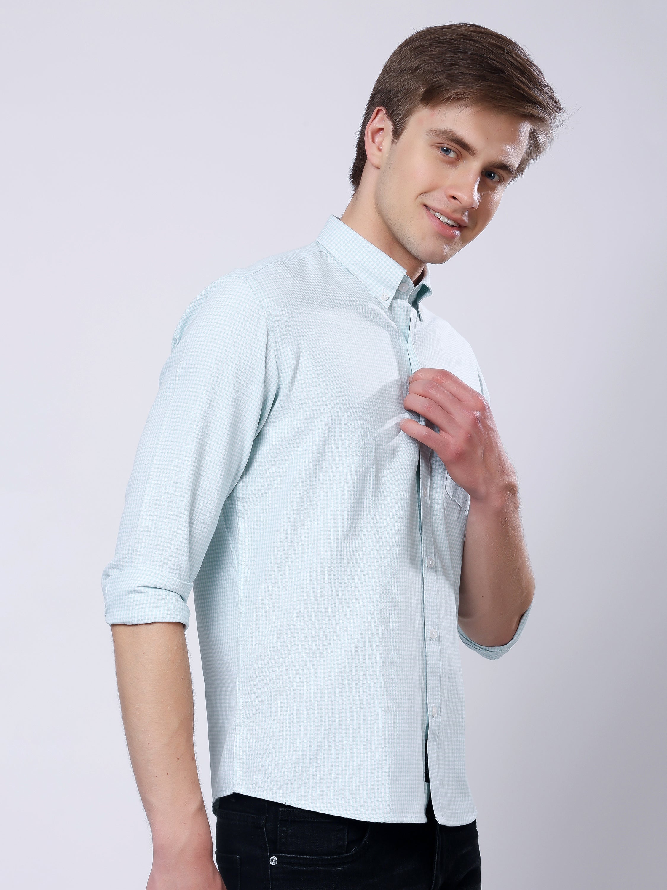 Stylox Men’s Regular Fit Full Sleeve Micro Check Casual Shirt - Stylox