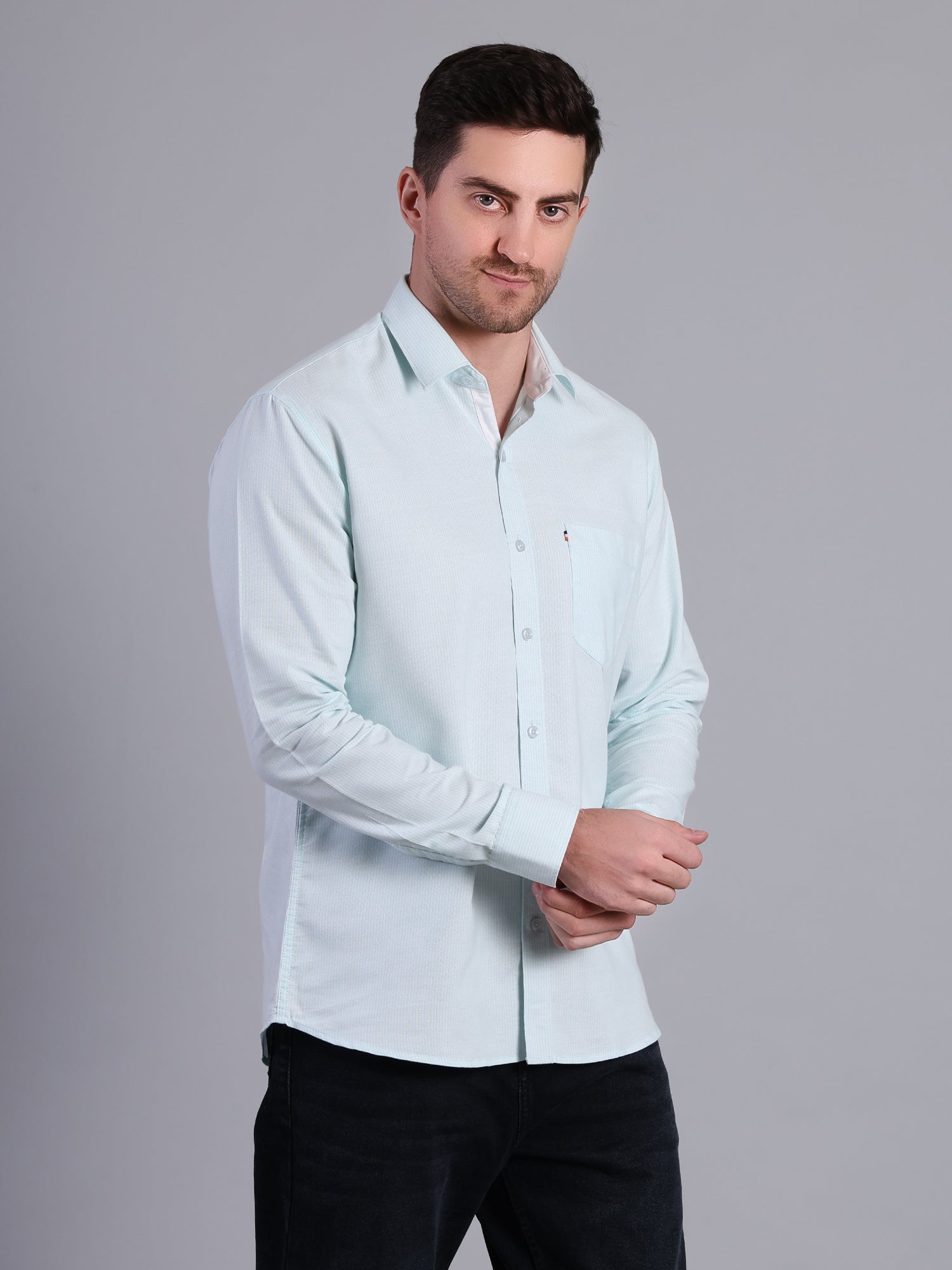 Stylox Men’s Green Striped Casual Shirt | Regular Fit Cotton Shirt for Men-Blue - Stylox