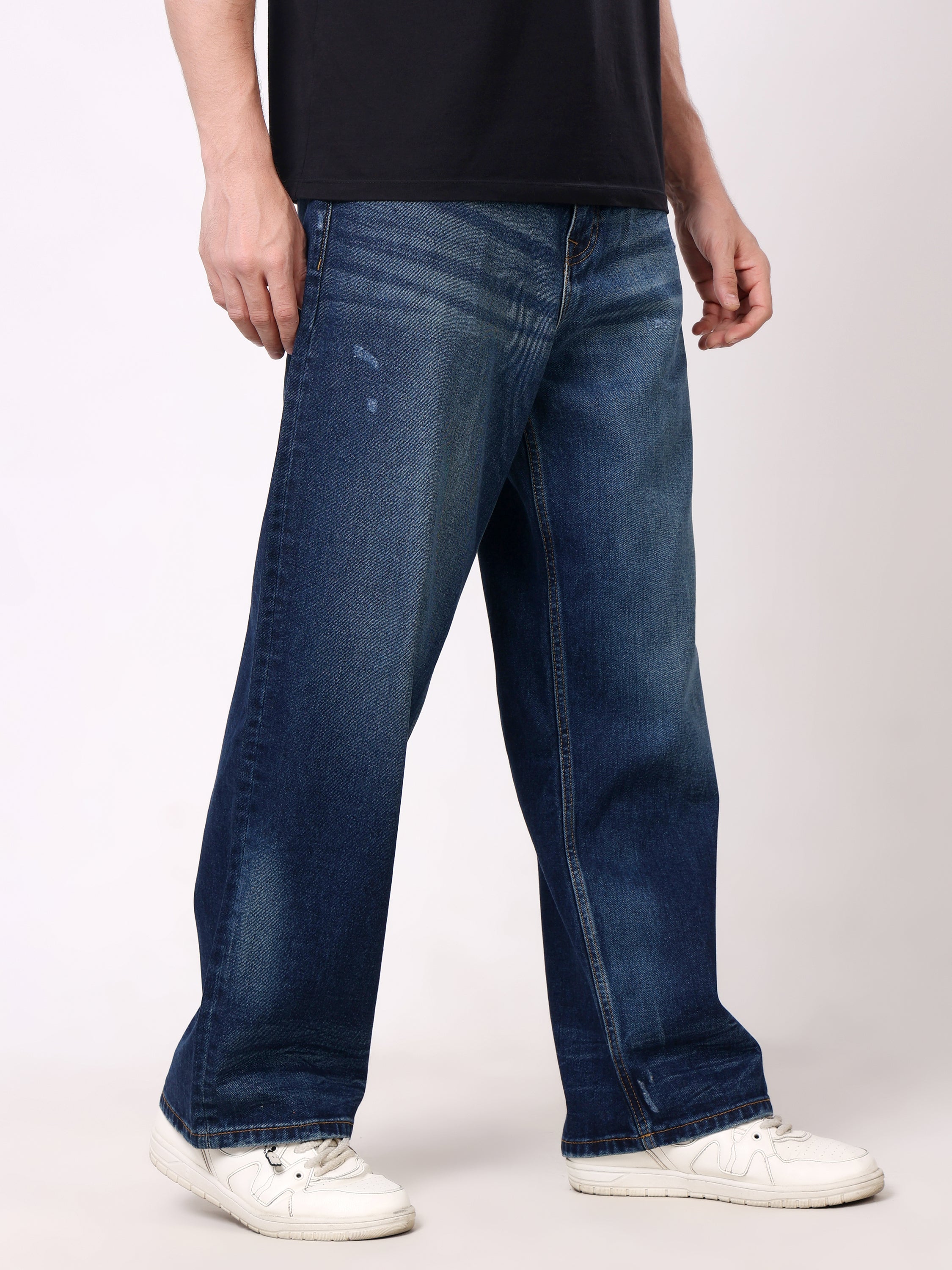 Stylox Men’s Super Baggy Fit Wide Leg Denim Jeans-Indigo