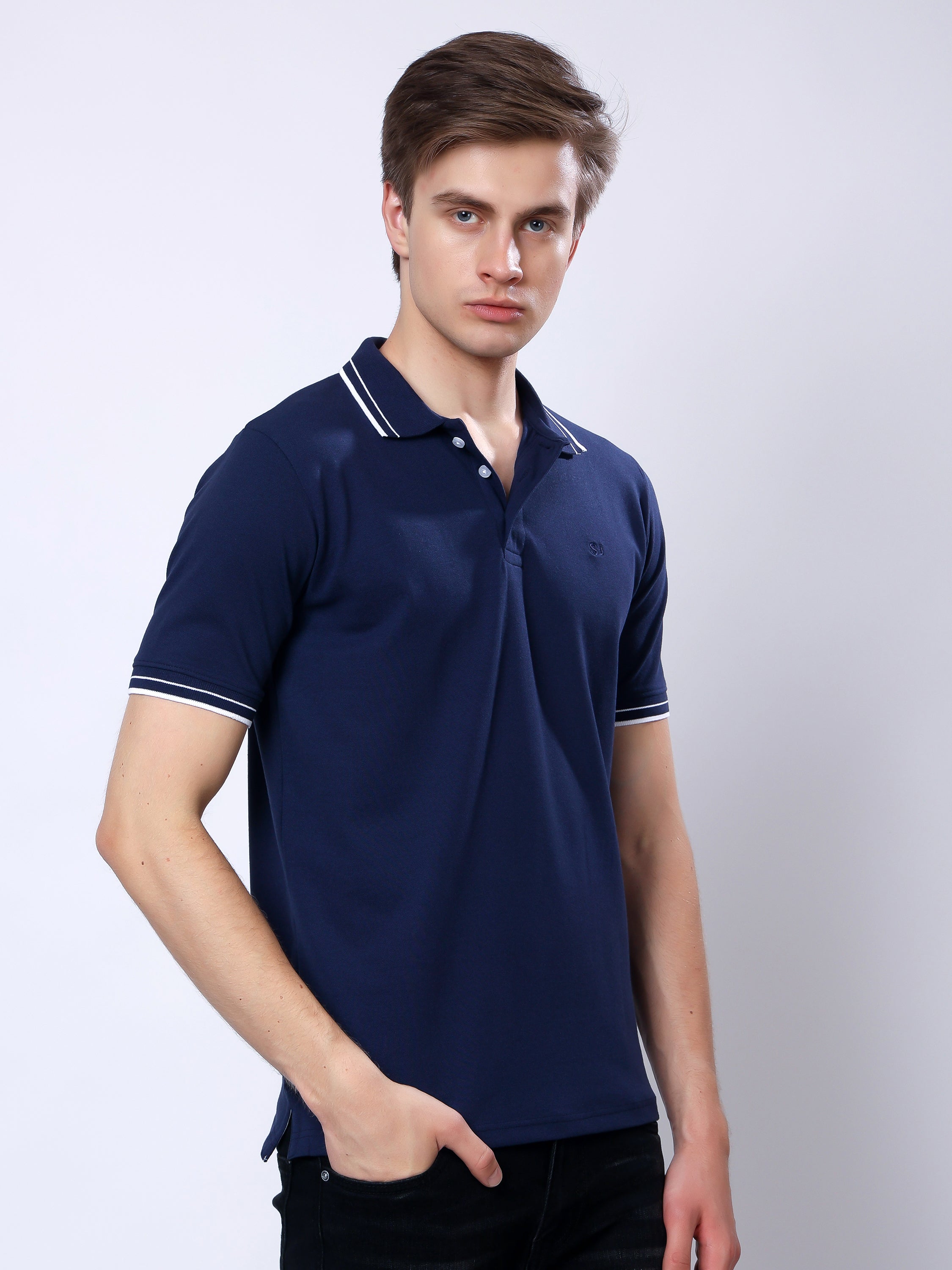 Stylox Men’s Solid Polo T-Shirt with Contrast-Tipped Collar - Stylox