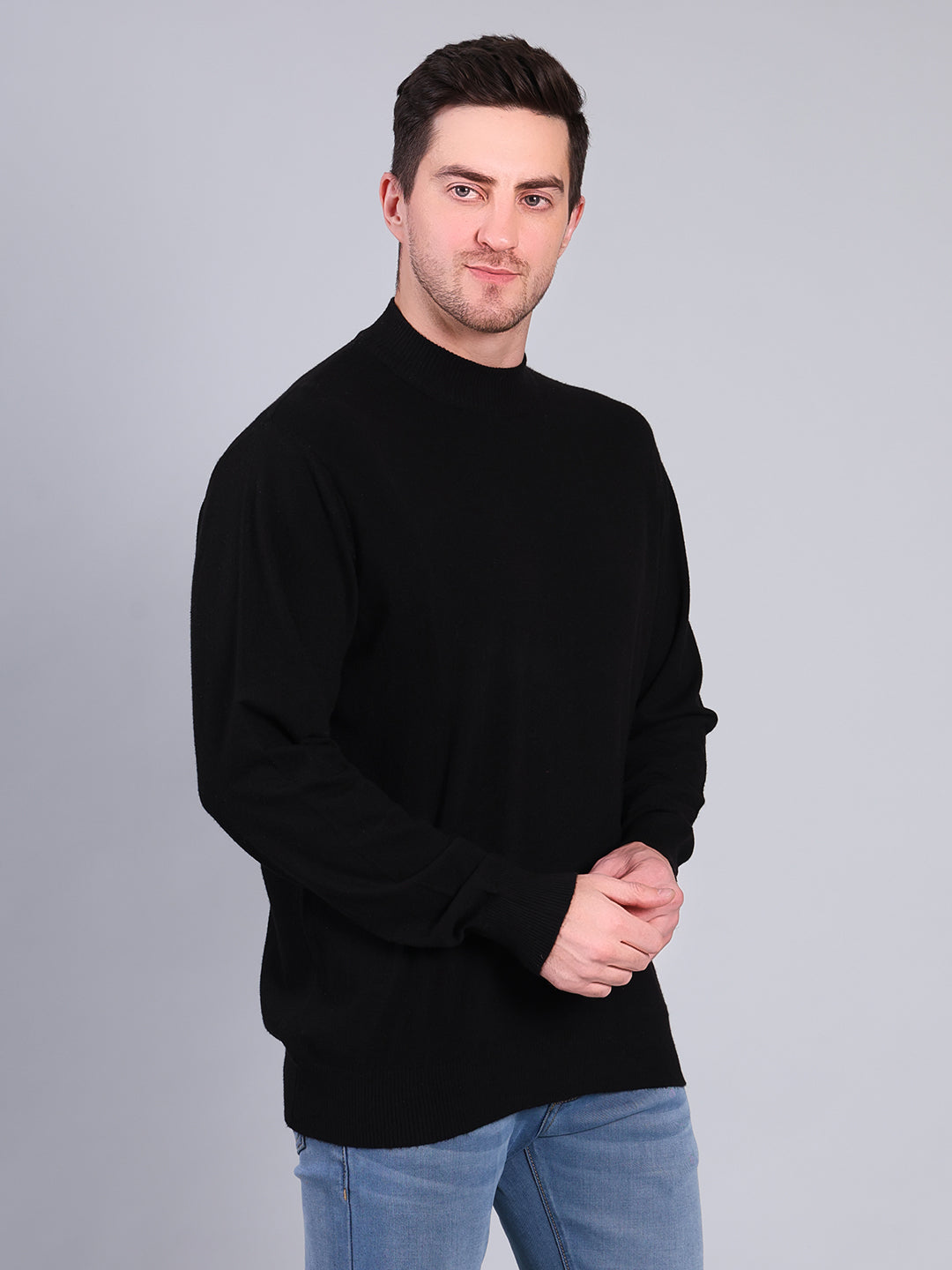 Stylox Men’s Solid Winter Sweater | Premium Knit Mock Neck Pullover for Men | Warm & Soft Full Sleeve Sweater - Stylox