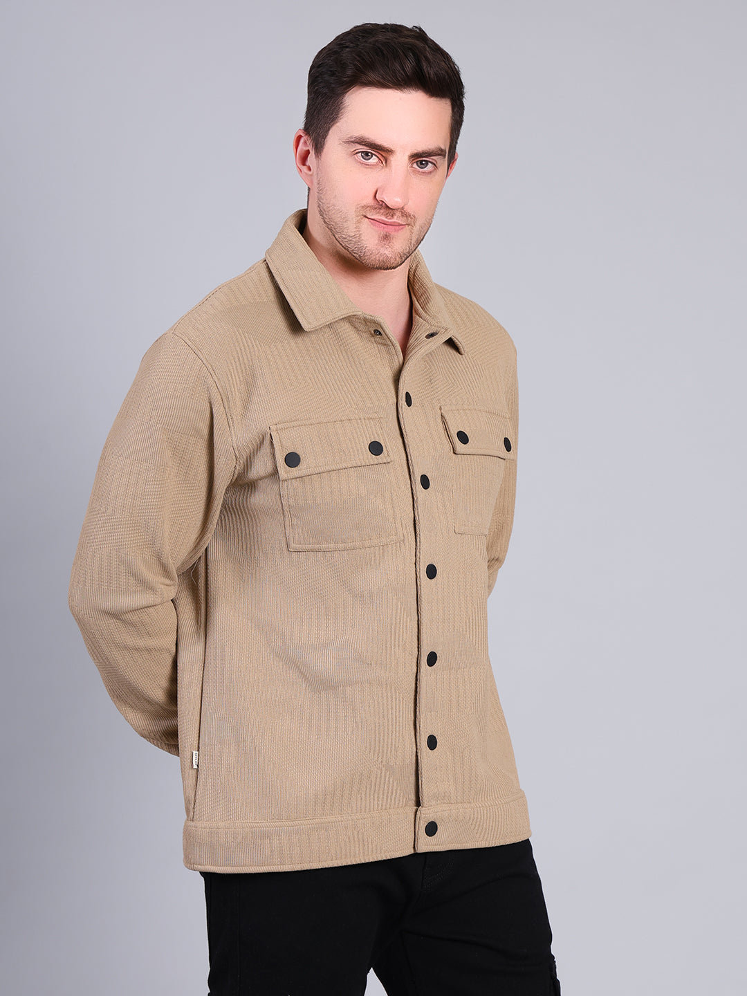 Stylox Men’s Winter Shacket | Solid Button-Down Shirt Jacket with Chest Pockets | Warm Casual Outerwear - Stylox