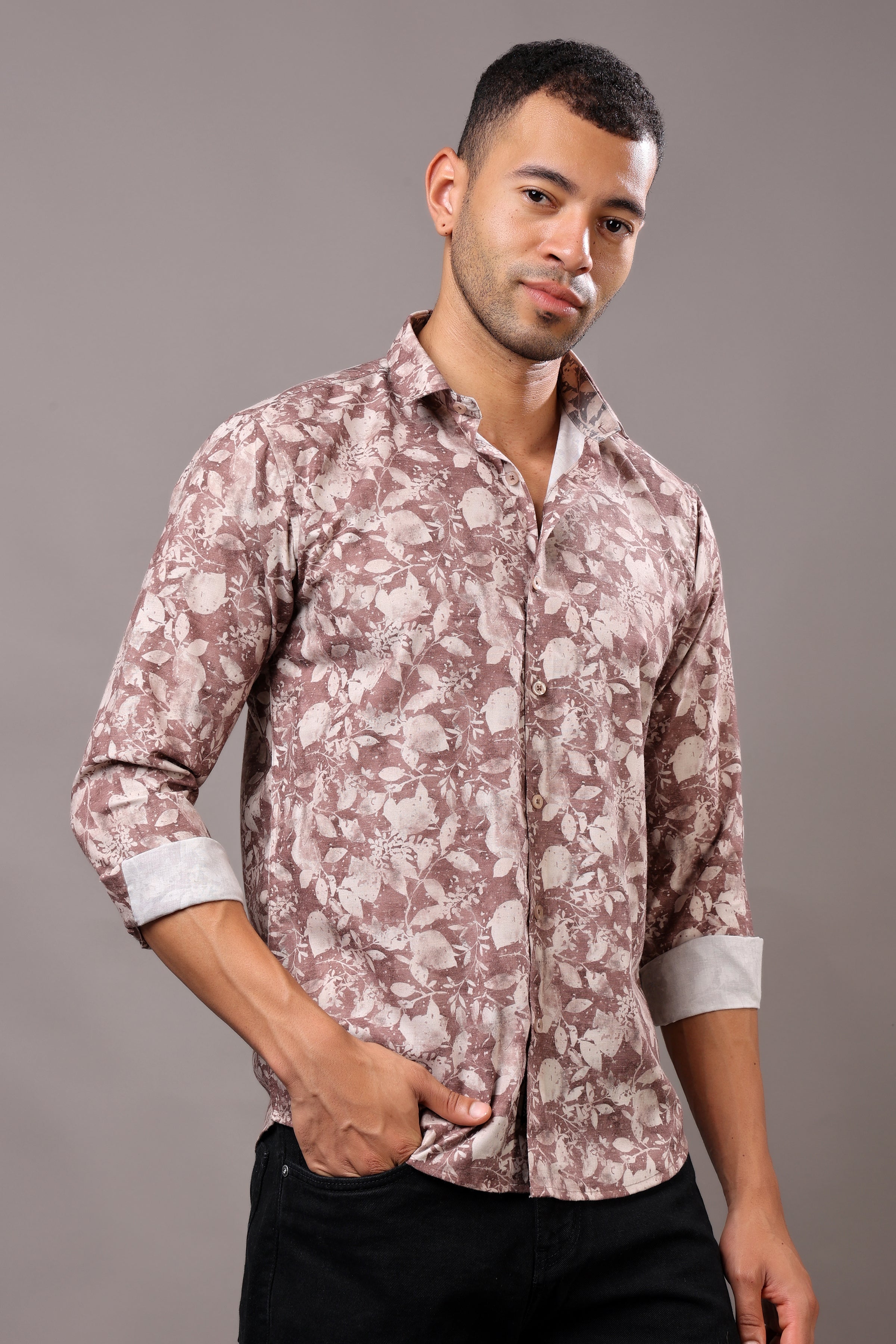 Stylox Men's Full Sleeve Leaf Print Casual Shirt