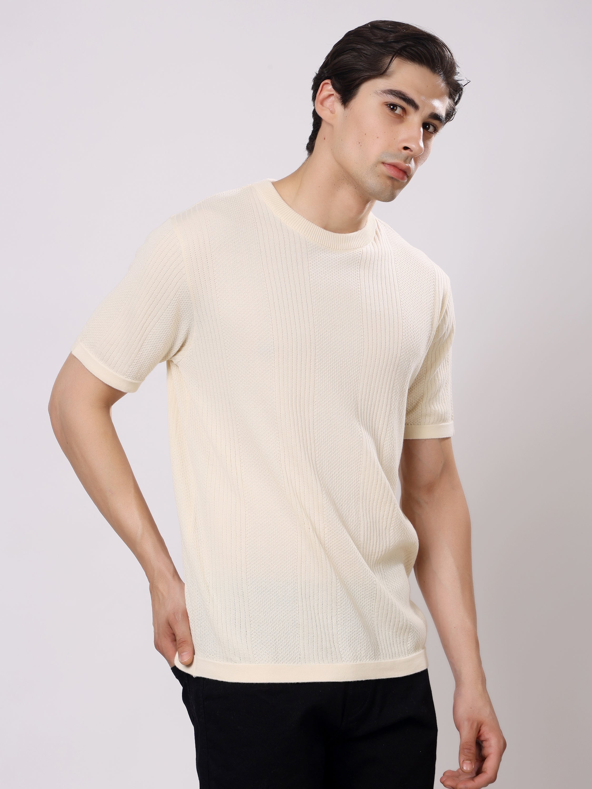 Stylox Men's Regular Fit Half Sleeve Solid Knitted Round Neck T-Shirt