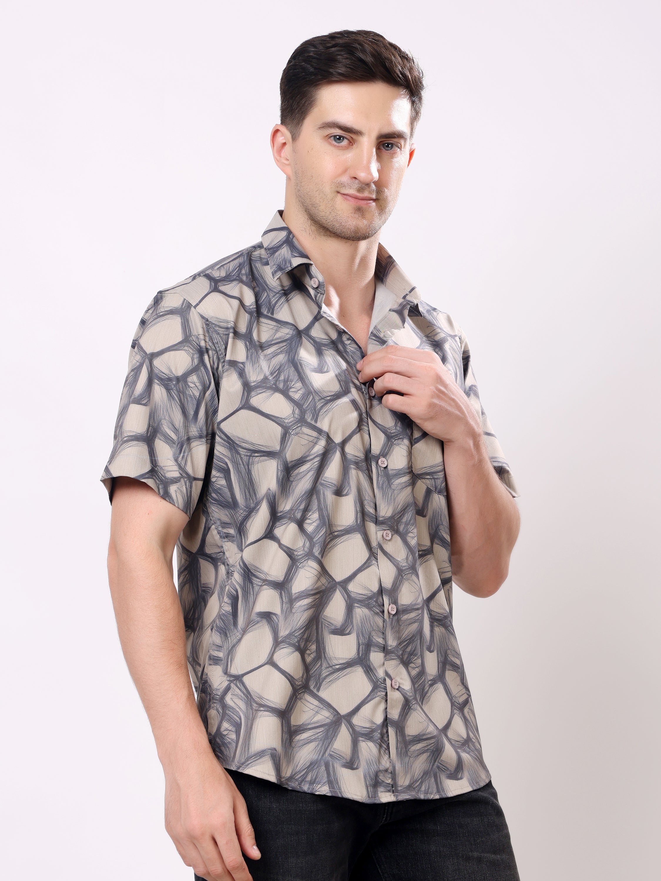 Stylox Men’s Regular Fit Half Sleeve Abstract Printed Casual Stylish Summer Shirt - Stylox