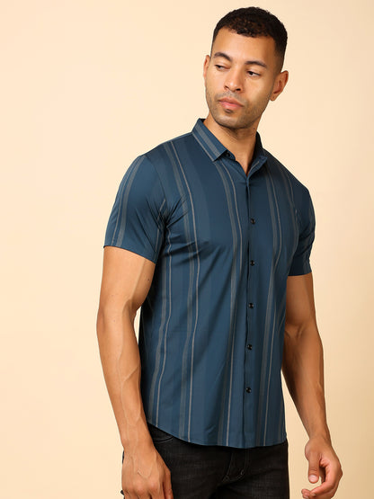 Stylox Men’s Slim-Fit Stretchable Striped Half-Sleeve Shirt – Casual &amp; Comfy