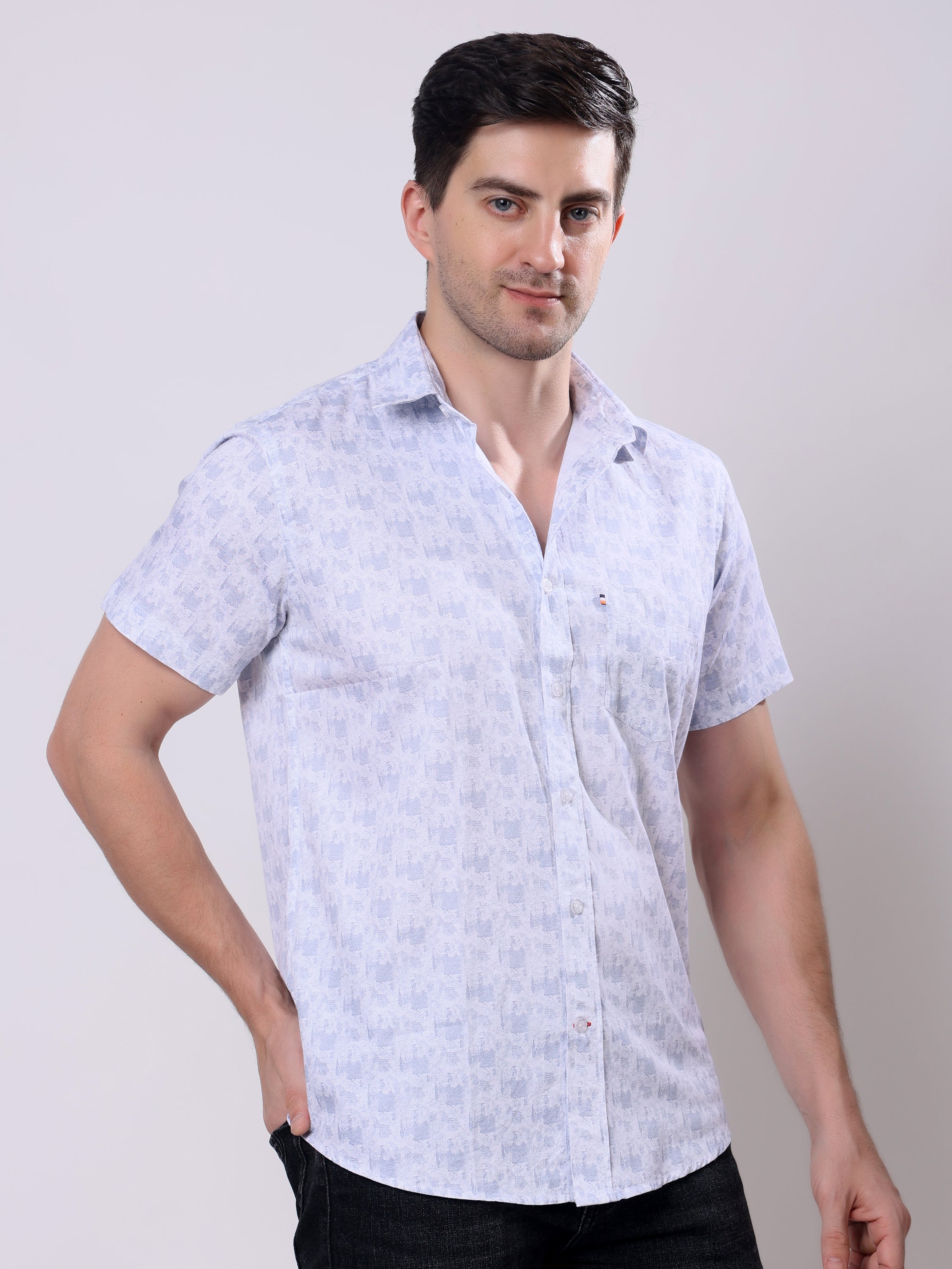 Stylox Men’s Regular Fit Half Sleeve Abstract print Cotton Summer Casual Shirt - Stylox