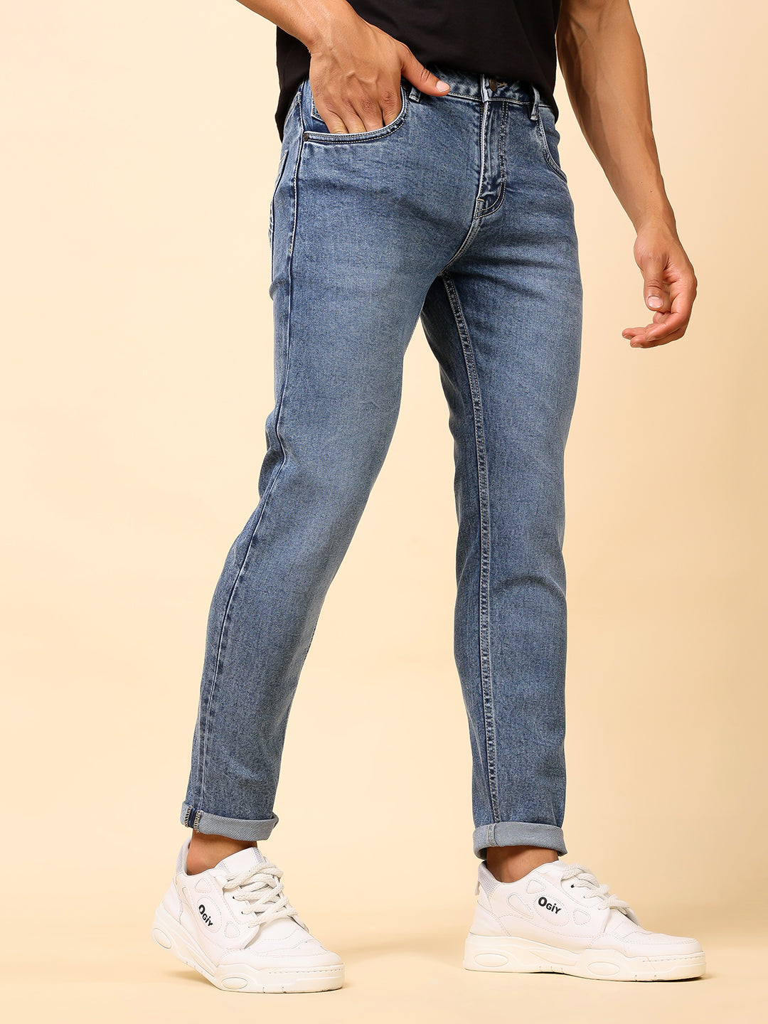 Stylox Men’s Ankle Fit Stretchable Washed Denim Jeans - Stylox