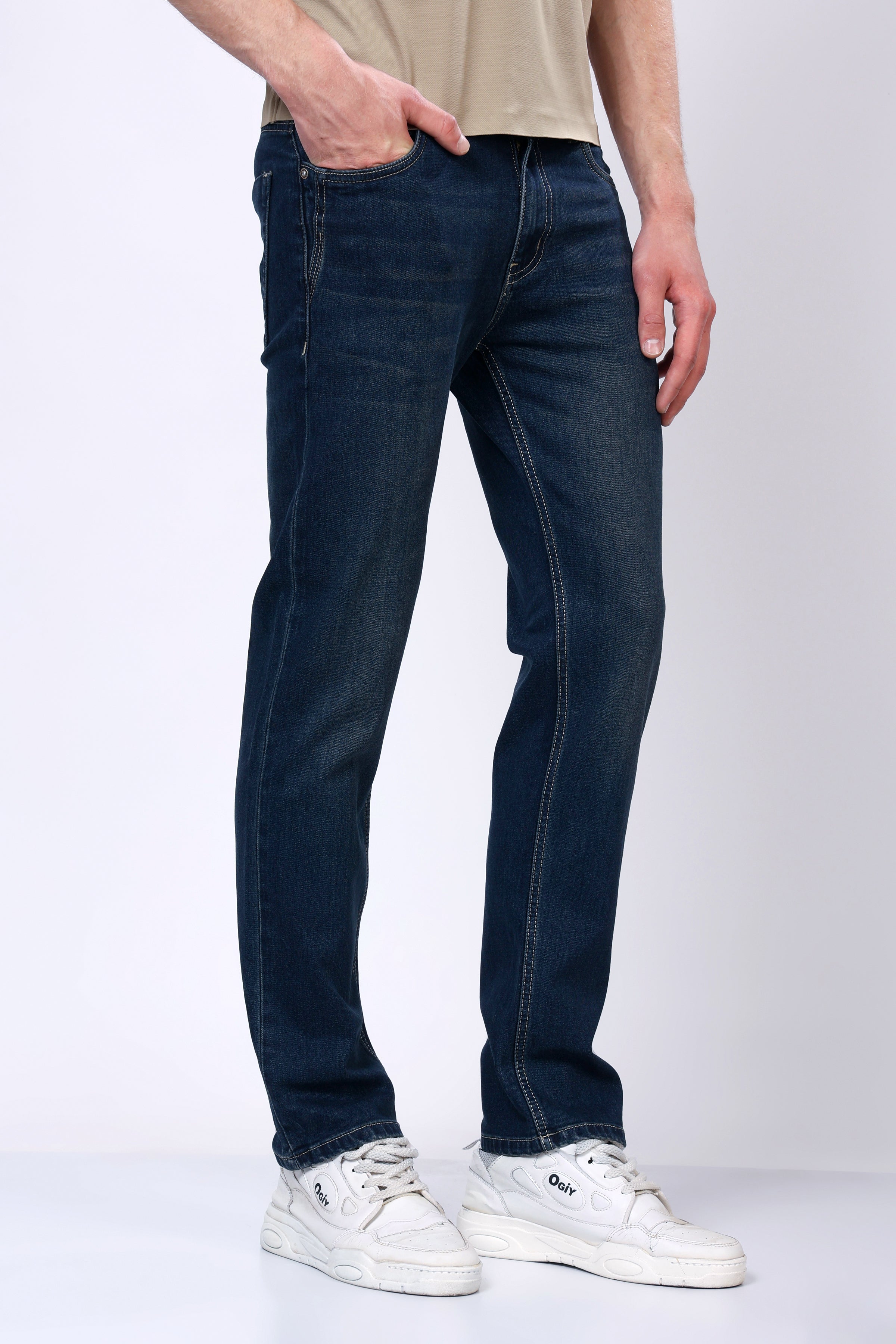 Stylox Men’s Mid-Rise Comfort Fit Stretchable Dark Blue Denim Jeans - Stylox