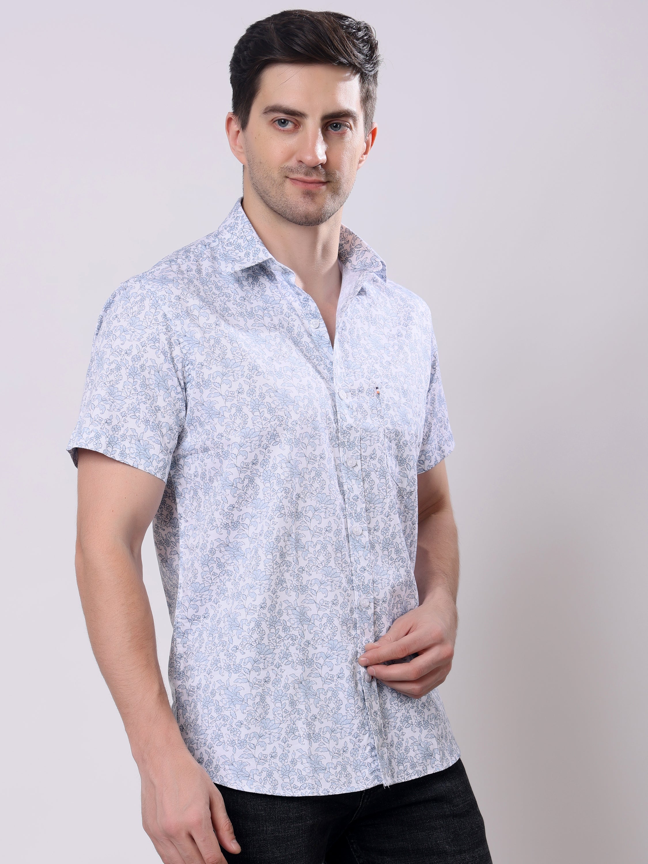 Stylox Men’s Regular Fit Half Sleeve floral print Cotton Summer Casual Shirt - Stylox