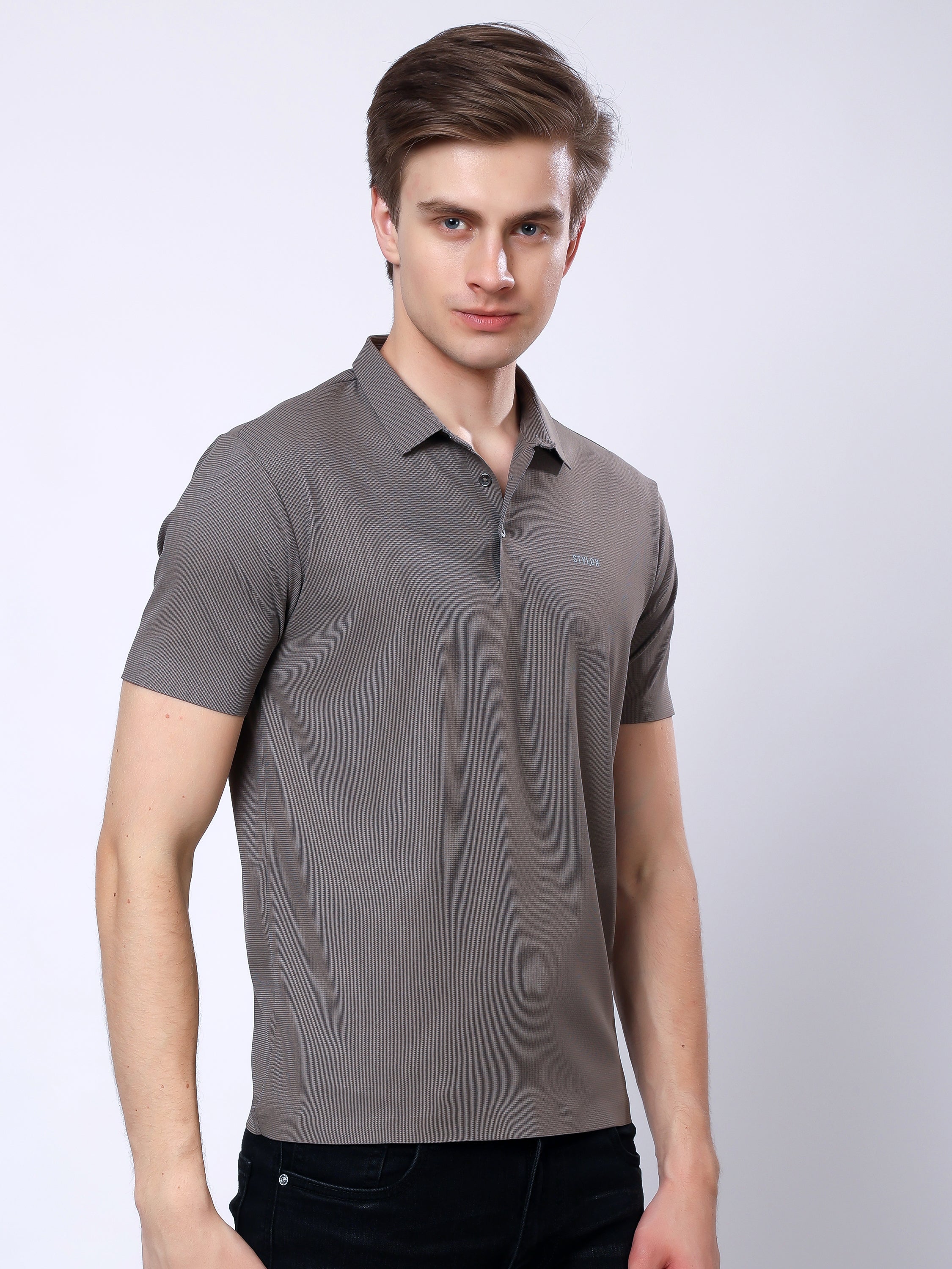 Stylox Men’s Premium Regular Fit Stretchable Polo T-Shirt-Arm Taupe - Stylox
