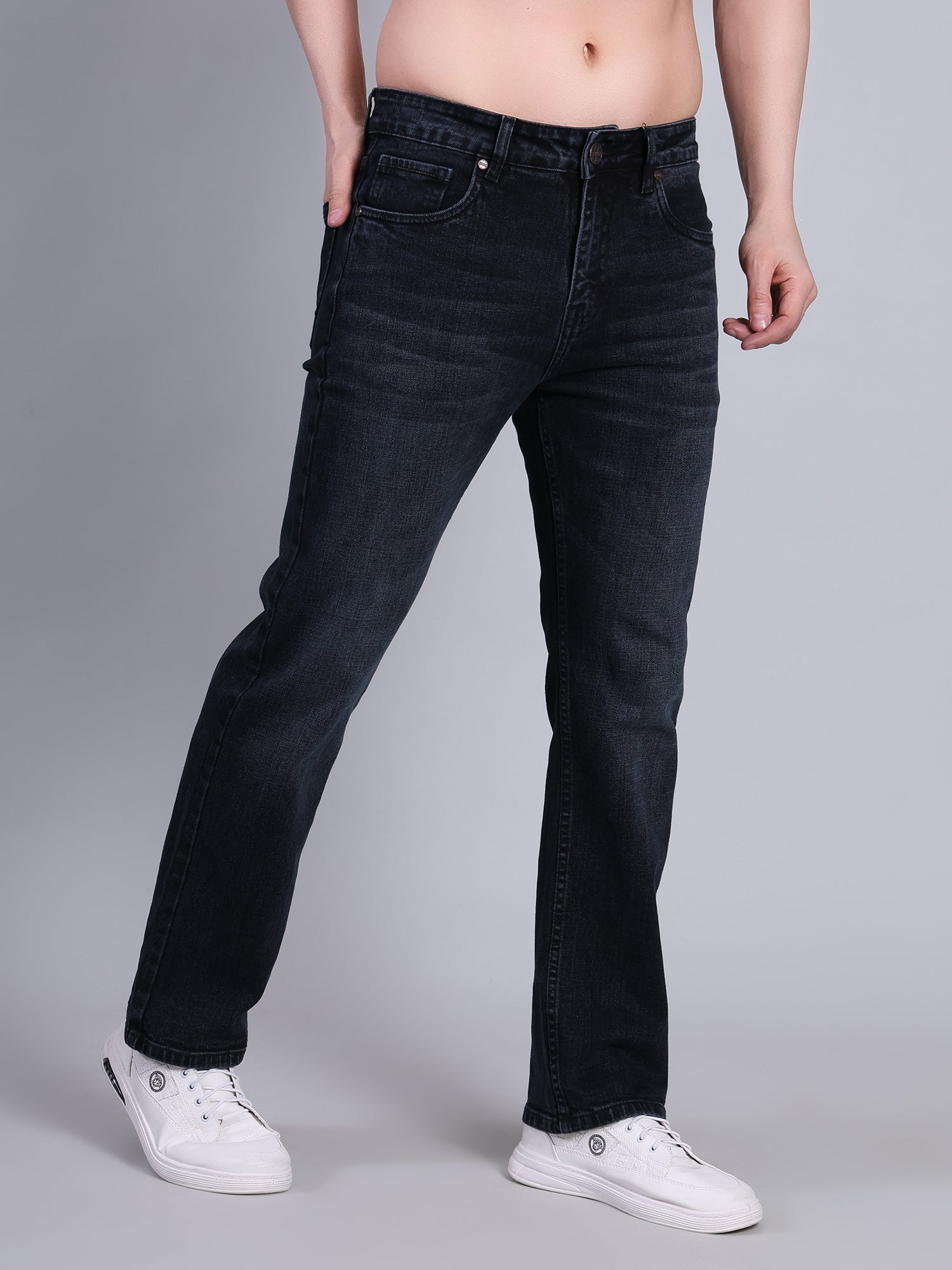 Stylox Men’s Mid-Rise Straight Fit Classic Washed Denim Jeans-Mid Grey - Stylox