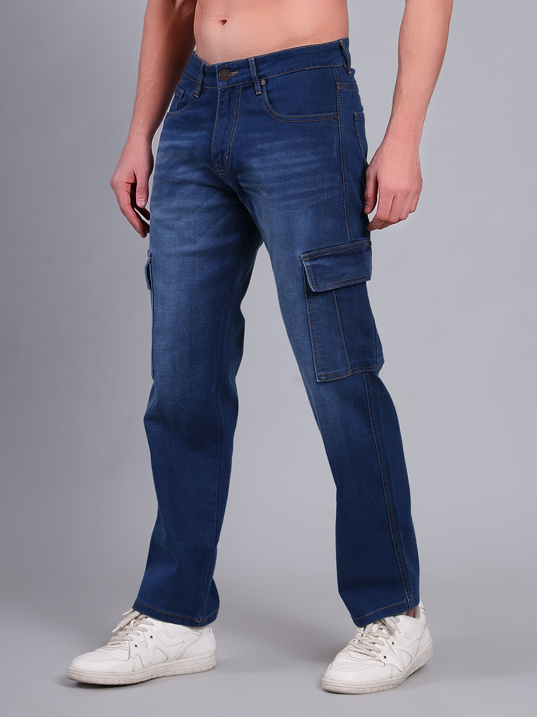 Stylox Men’s Cargo Jeans with Utility Pockets | Regular Fit Stretch Denim