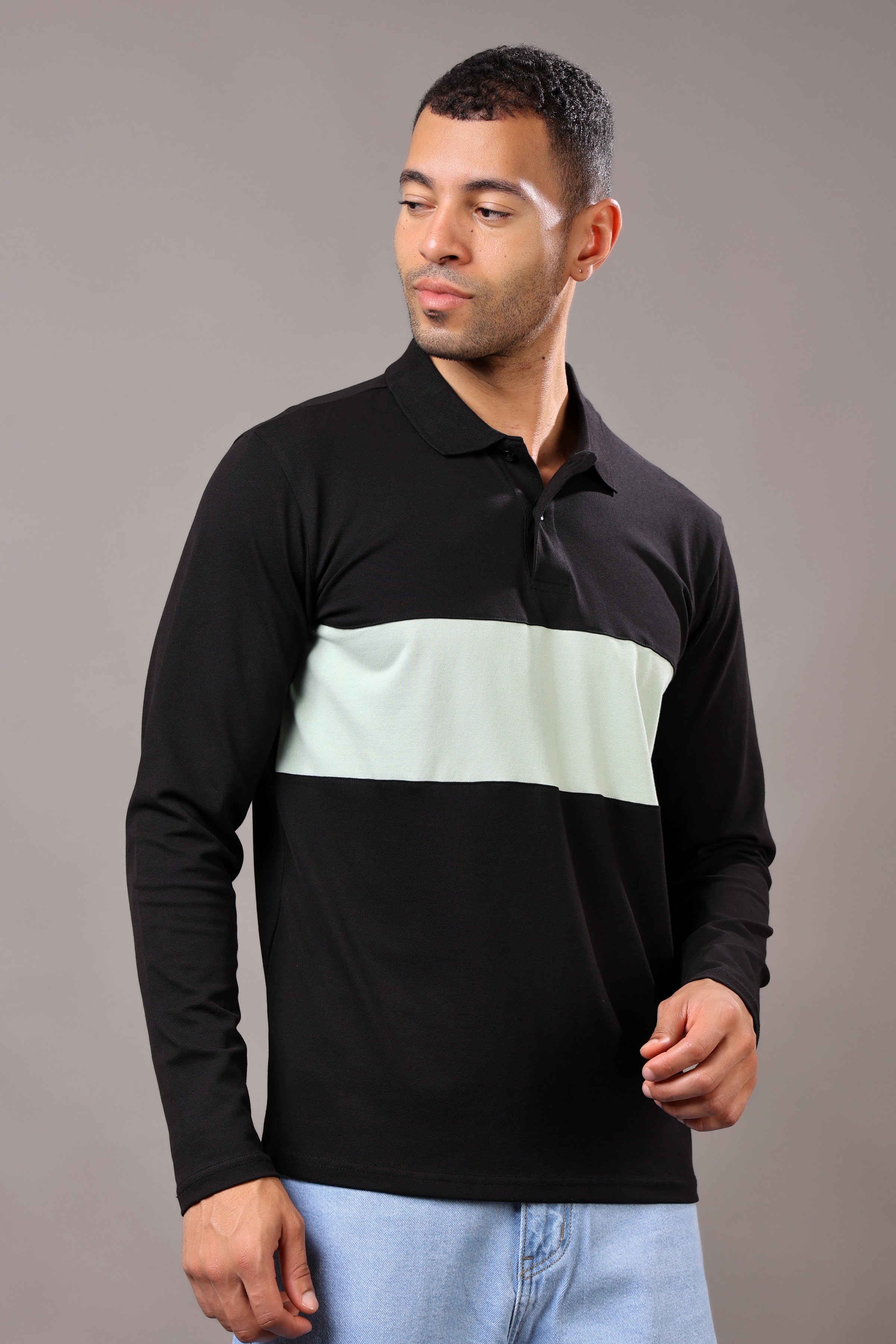 Stylox Men’s Long Sleeve Polo T-Shirt with Cut & Sew Design - Stylox